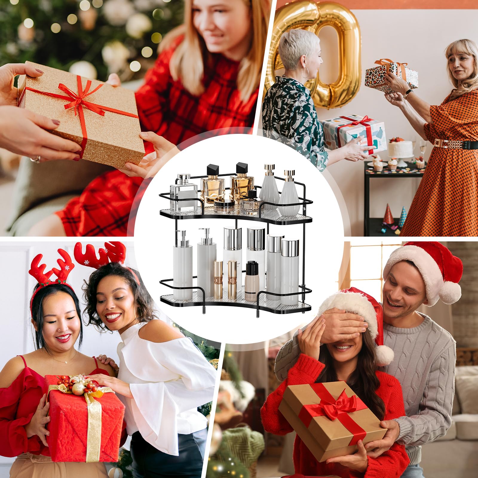 2 Tier Corner Bathroom Counter Organizer - Cosmetic & Skincare Storage Shelf - Vanity Perfume Tray - Kitchen Spice Corner Shelf | Perfect for Small Bathroom, Makeup Vanity & Kitchen Counter Organization