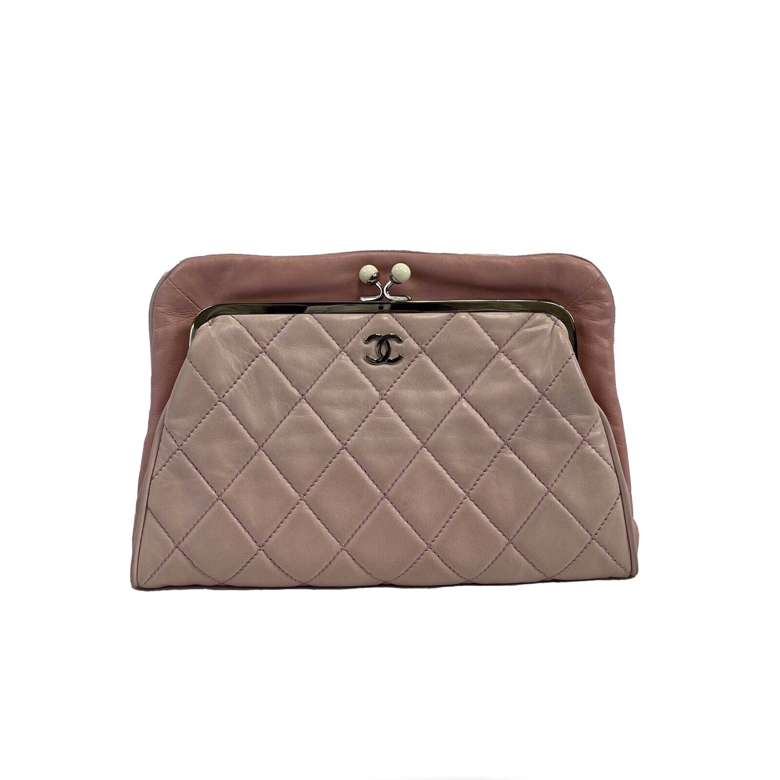 Chanel Rare Pink CC Quilted Leather Clutch with Matching Coin Purse 08/09 - Luxury Evening Bag for Women, Perfect for Parties & Special Occasions