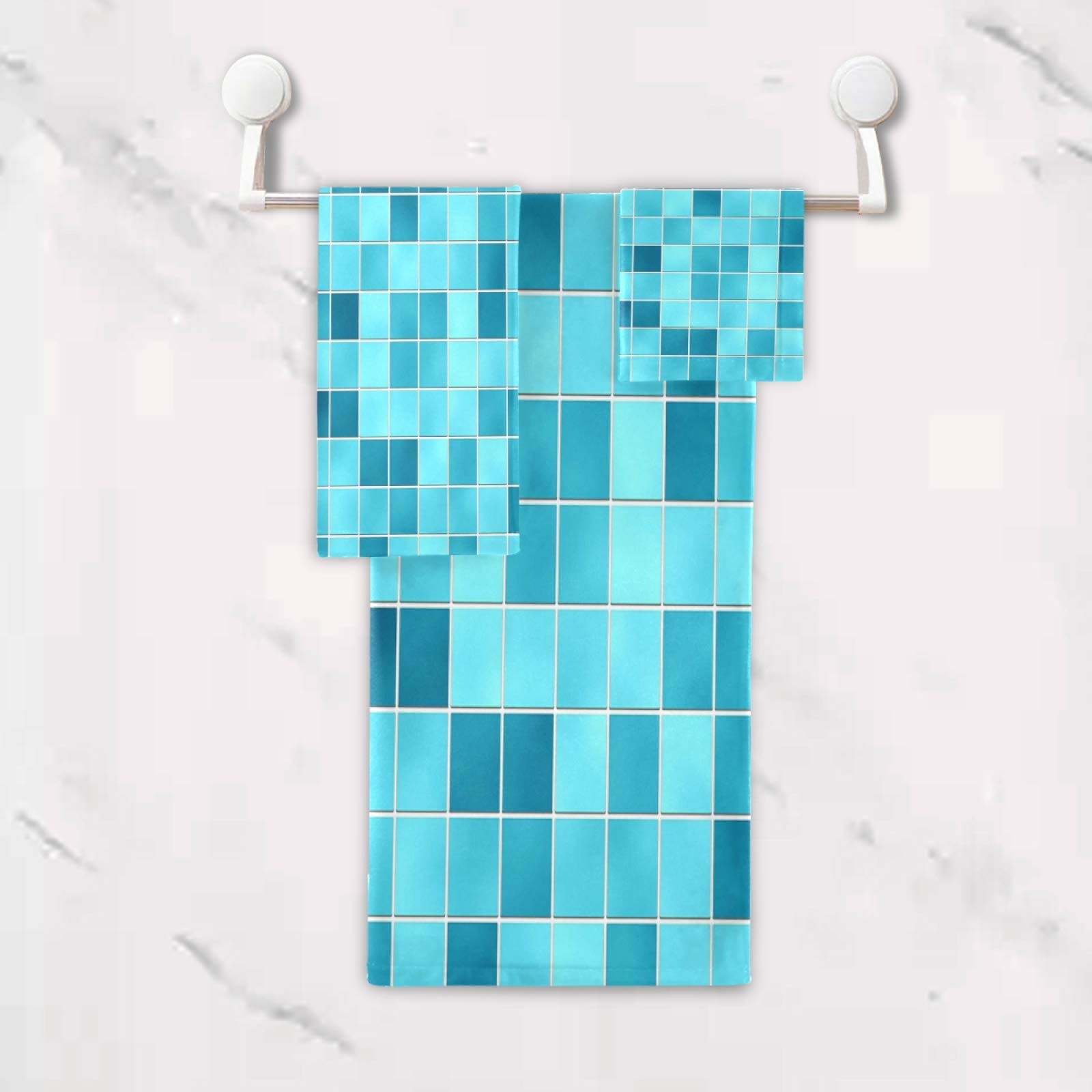 ALAZA 3-Piece Turquoise Teal Blue Bath Towel Set - Soft Hand Towel, Washcloth & Face Towel for Guest Bathroom, Kitchen & Spa Decor | Quick-Drying & Absorbent Cotton Towels for Home, Hotel & Beach Use