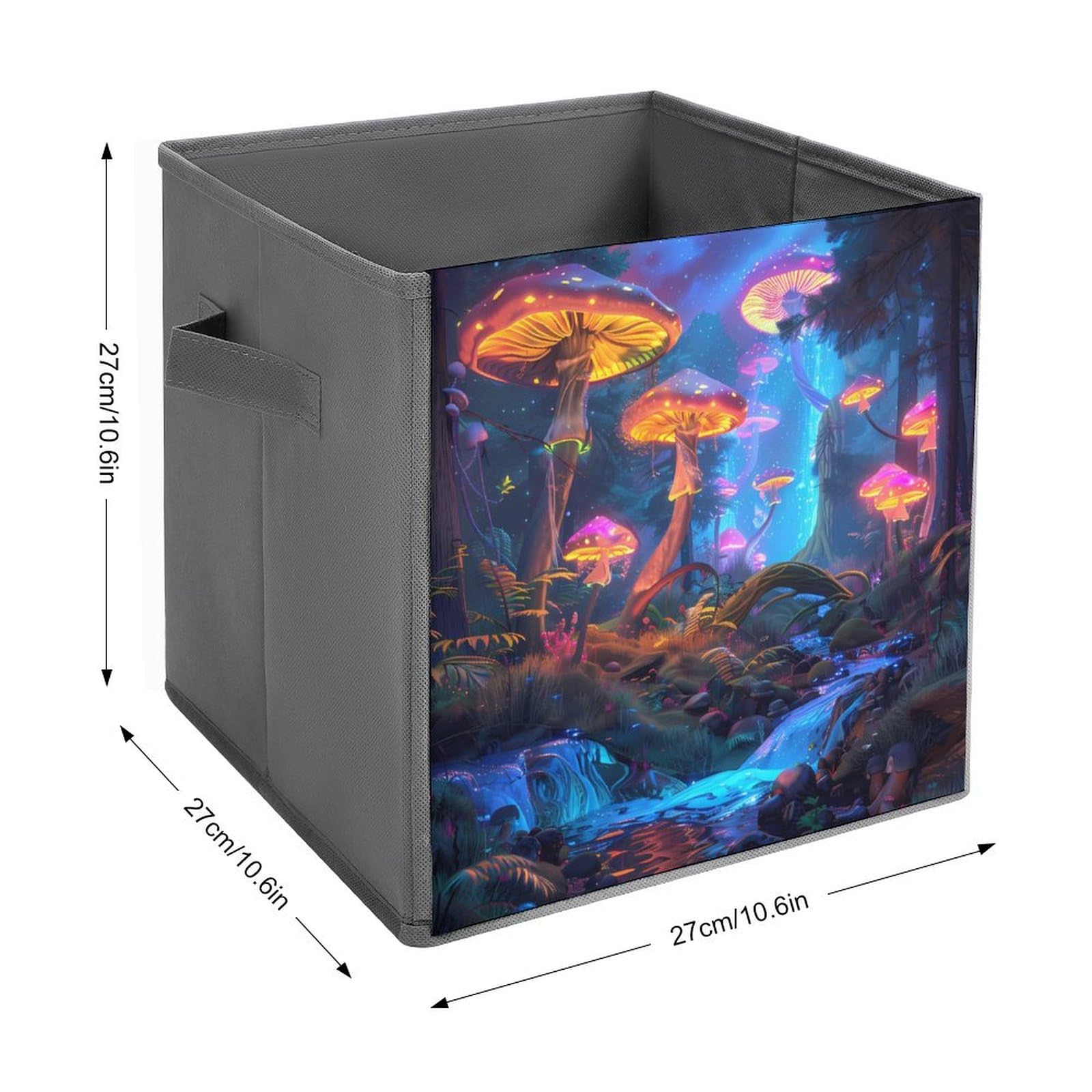 Blacklight Mushroom Folding Storage Cubes - Collapsible Fabric Organizer Bins with Handles for Closet, Nursery & Home Organization (1-Pack) - Perfect for Toys, Books & Laundry Storage