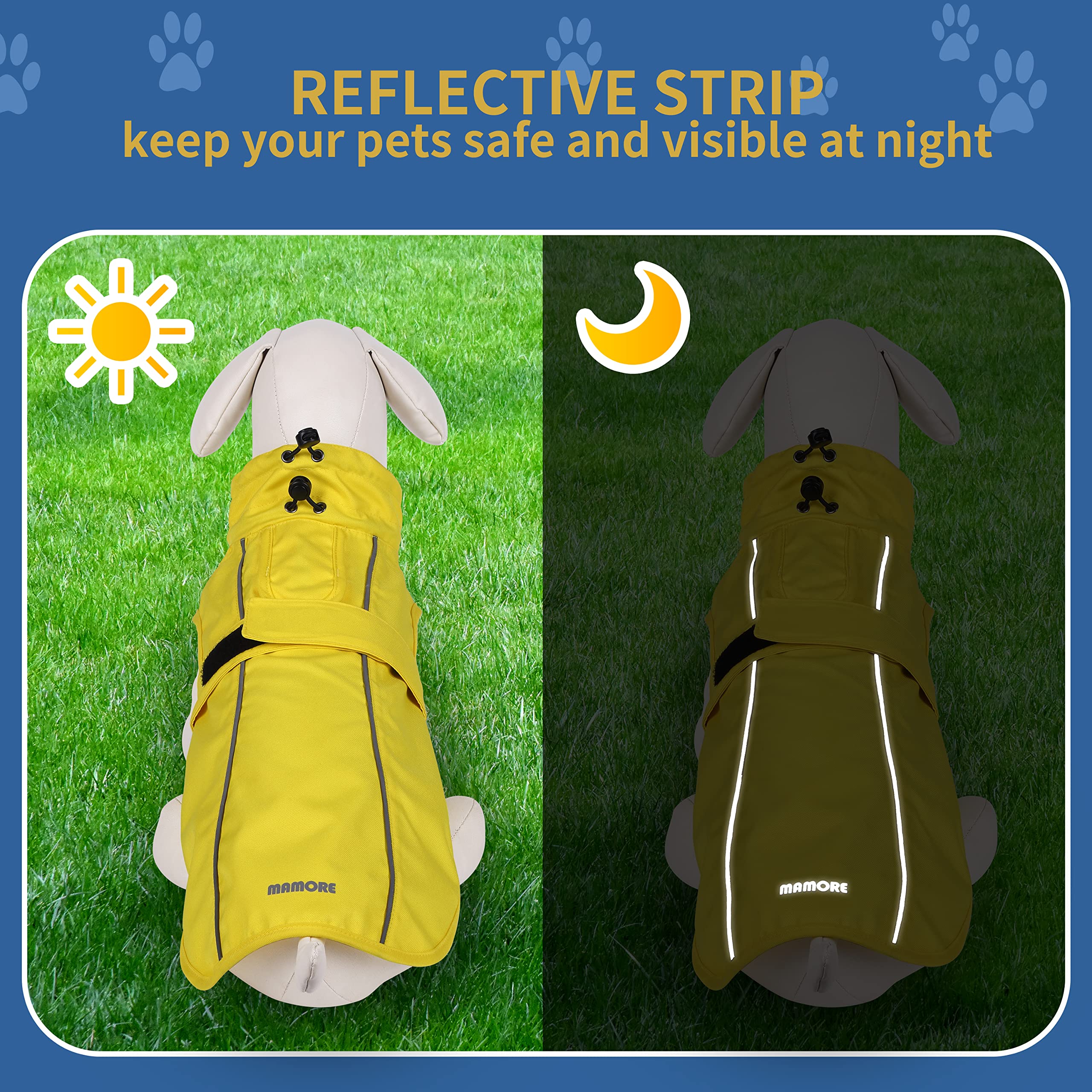 Waterproof Dog Raincoat with Reflective Strip - Adjustable Breathable Rain Jacket with Leash Hole for Small Dogs (Yellow) - Perfect for Walking, Hiking & Outdoor Adventures in Rainy Weather