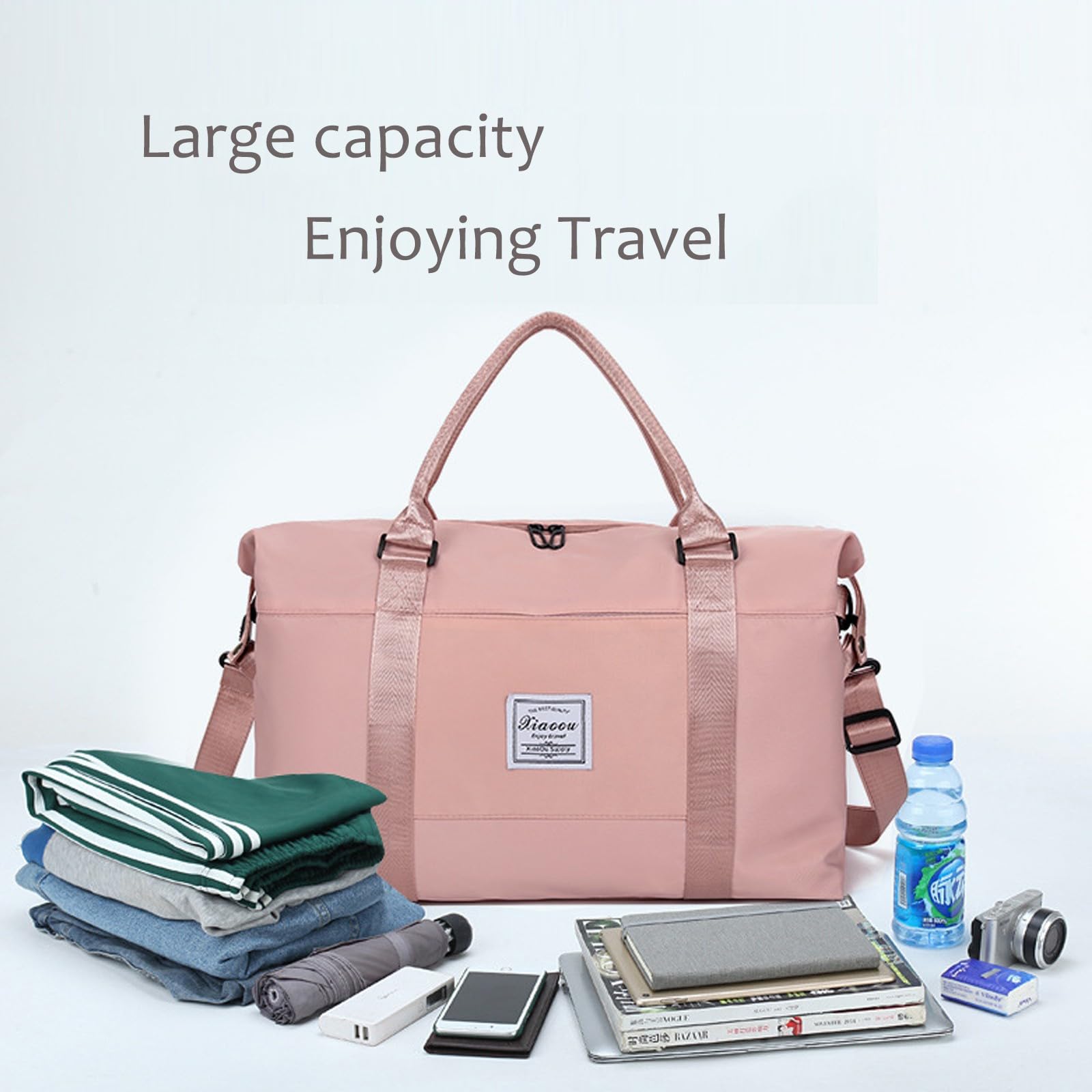 KARRESLY Women's Waterproof Travel Duffel Bag - Lightweight Gym Tote & Weekender Overnight Shoulder Bag for Sports, Workouts, Yoga (Grey) - Perfect for Gym, Travel, Weekend Getaways & Sports Activities