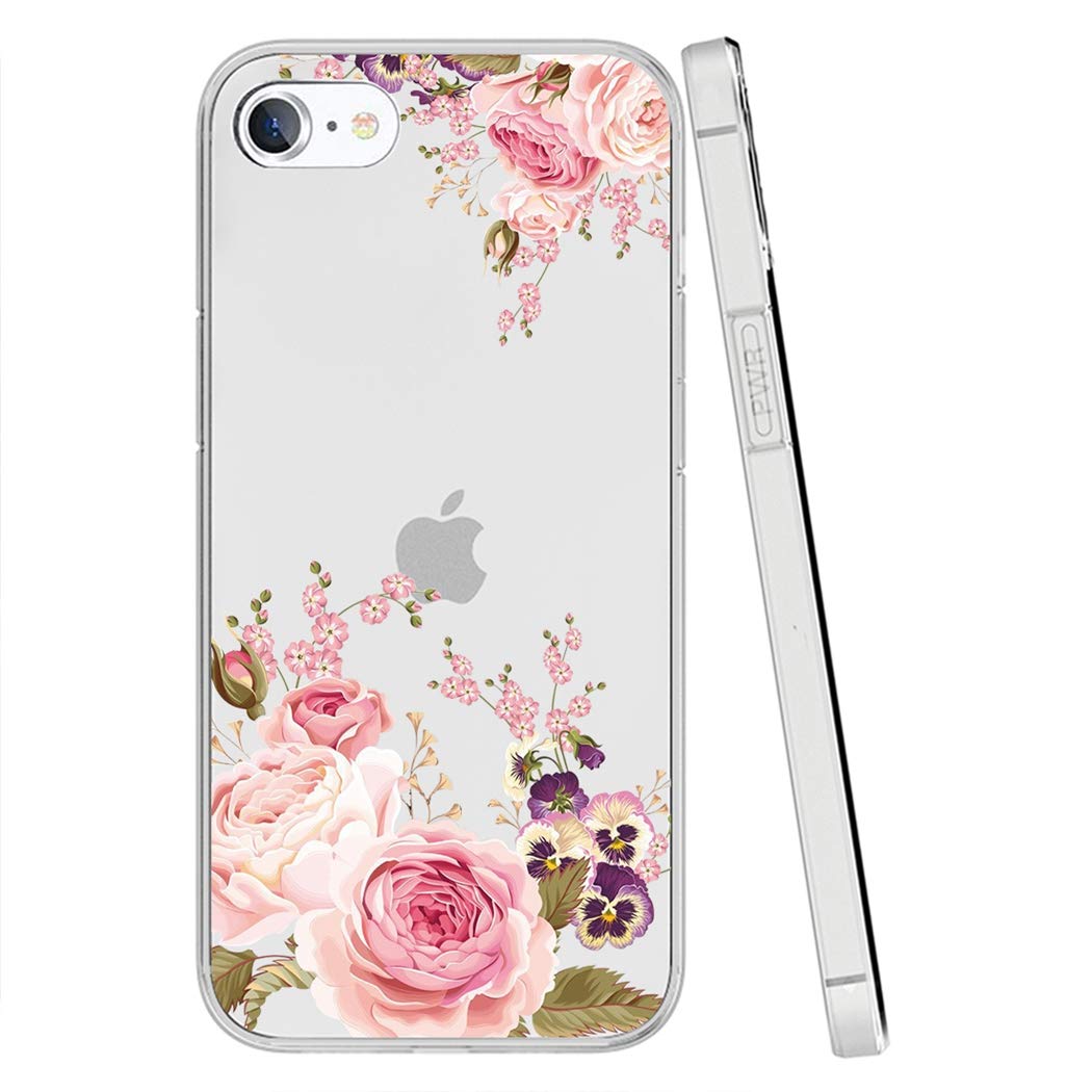 Rose Flower Clear Flexible TPU Bumper Case for iPhone SE 2020/iPhone 8/iPhone 7 - Soft Silicone Protective Cover with Cute Design | Perfect for Everyday Use, Work & Travel