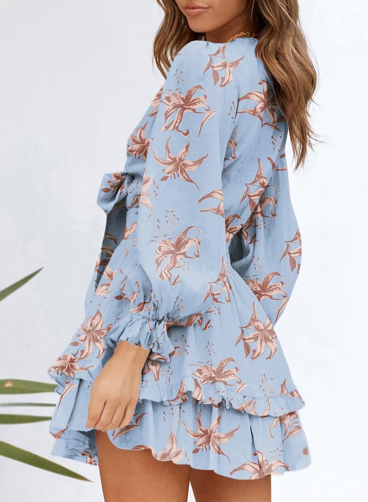 Dokotoo Women's Elegant Deep V Neck Knotted Tiered Chiffon Mini Skater Dress for Spring Summer 2025 - Perfect for Casual Outings, Date Nights & Beach Vacations