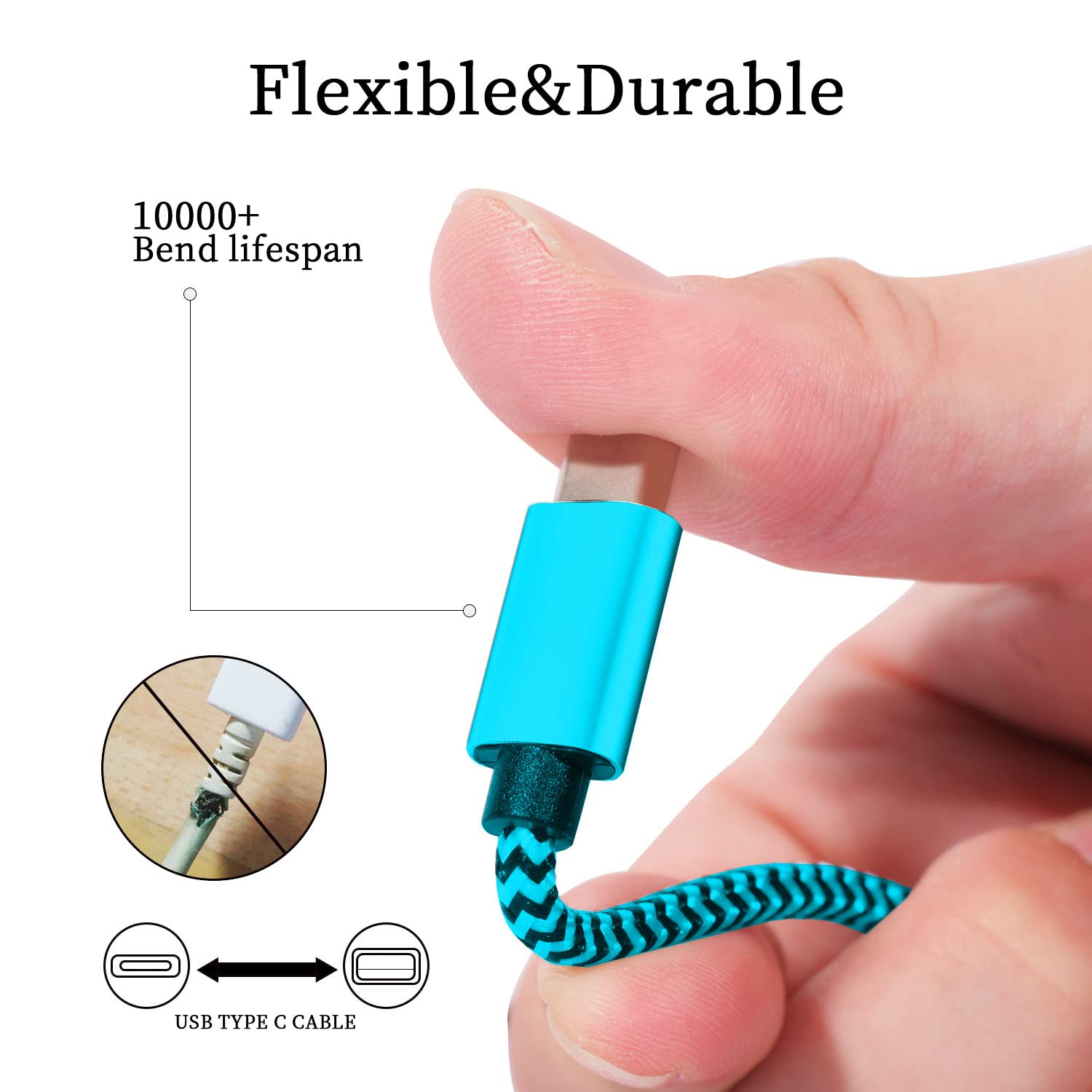 Premium 3A Fast Charging USB-C Cables (2-Pack, 6Ft) - Braided & Durable for Samsung Galaxy S10e/S10/S9/S8 Plus/Note 9/A80/A50/A20 - Perfect for Home, Office & Travel Charging