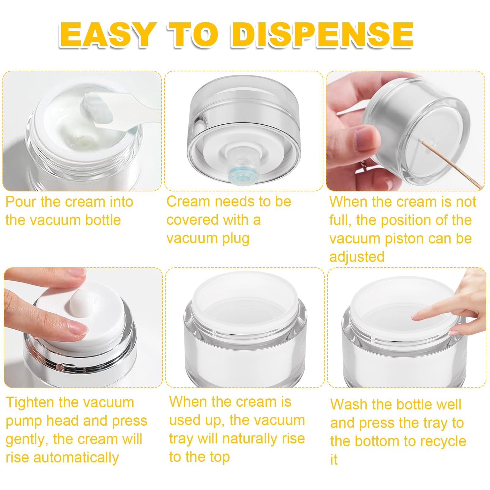 8 Pcs 0.5 Oz Airless Pump Jars - Refillable Vacuum Cosmetic Containers for Creams, Gels & Lotions | Leak-Proof Skincare Travel Bottles | Perfect for Daily Moisturizers, Serums & Beauty Products On-The-Go