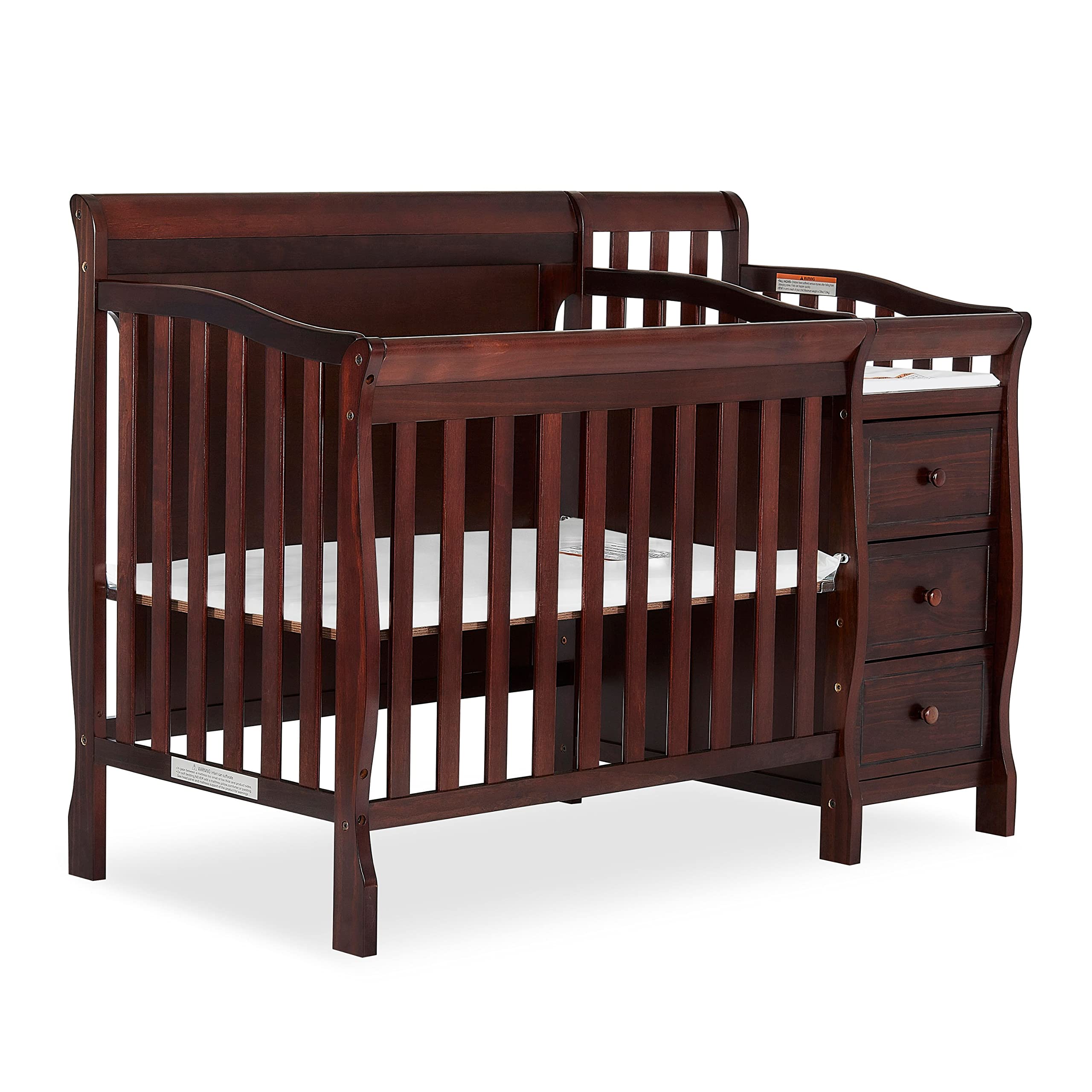 Dream On Me Jayden 4-in-1 Convertible Crib with Changer - Solid Pinewood, Non-Toxic Espresso Finish, 3-Position Mattress Support - Includes 1