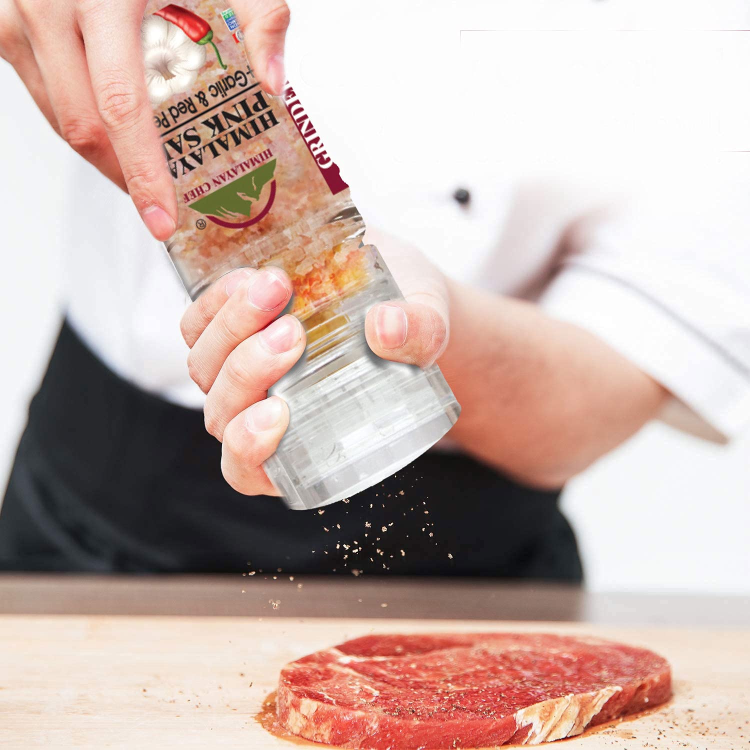 Himalayan Chef Premium Salt & Pepper Grinder Set - Pink Salt, Black Peppercorn, Onion Salt & Garlic Salt (4-Pack) - Ideal for Cooking, Seasoning & Gourmet Meals