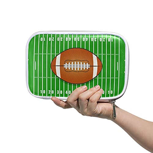 Large American Football Themed Zipper Pencil Case - Green Field Design Pen Holder Pouch for School, Office & Travel | Perfect for Makeup Organizer, Toiletry Bag & Brush Storage (Great for Students, Artists & Travelers)