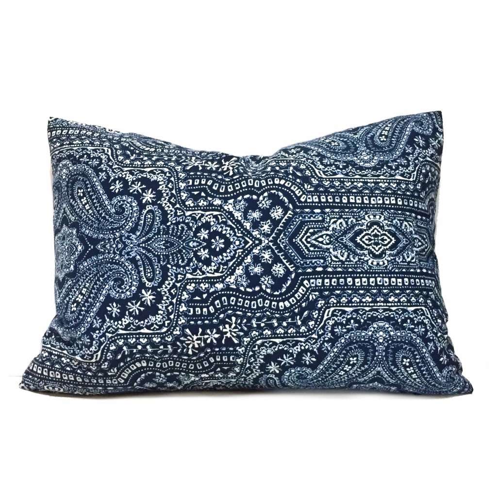 Navy Blue and White Paisley Pillow Cover - Decorative Throw Pillow Case for Sofa, Bed, Couch - Home Decor Accent for Living Room, Bedroom, Nursery