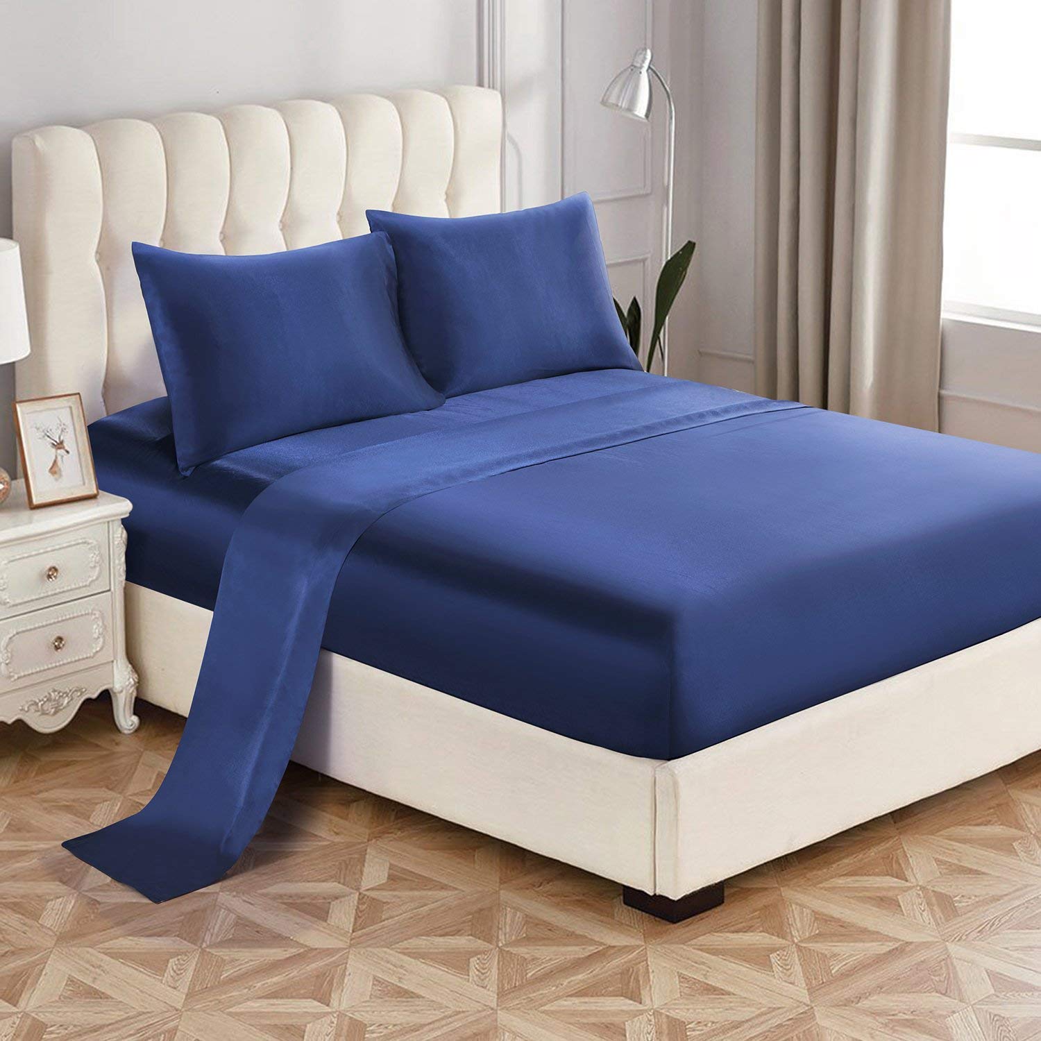 King Size Sheet Set - 4 Piece Soft Silky Orange Bed Sheets with 23
