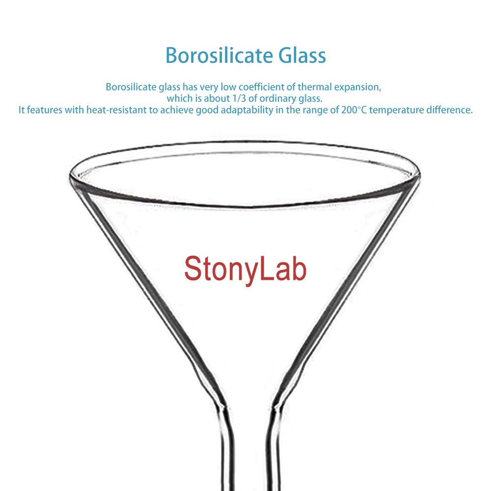 StonyLab Glass Short Stem Powder Funnel - 100mm Top Outer Diameter, 24/40 Inner Joint - Premium Filter Funnel for Chemistry Labs & Essential Oil Distilling