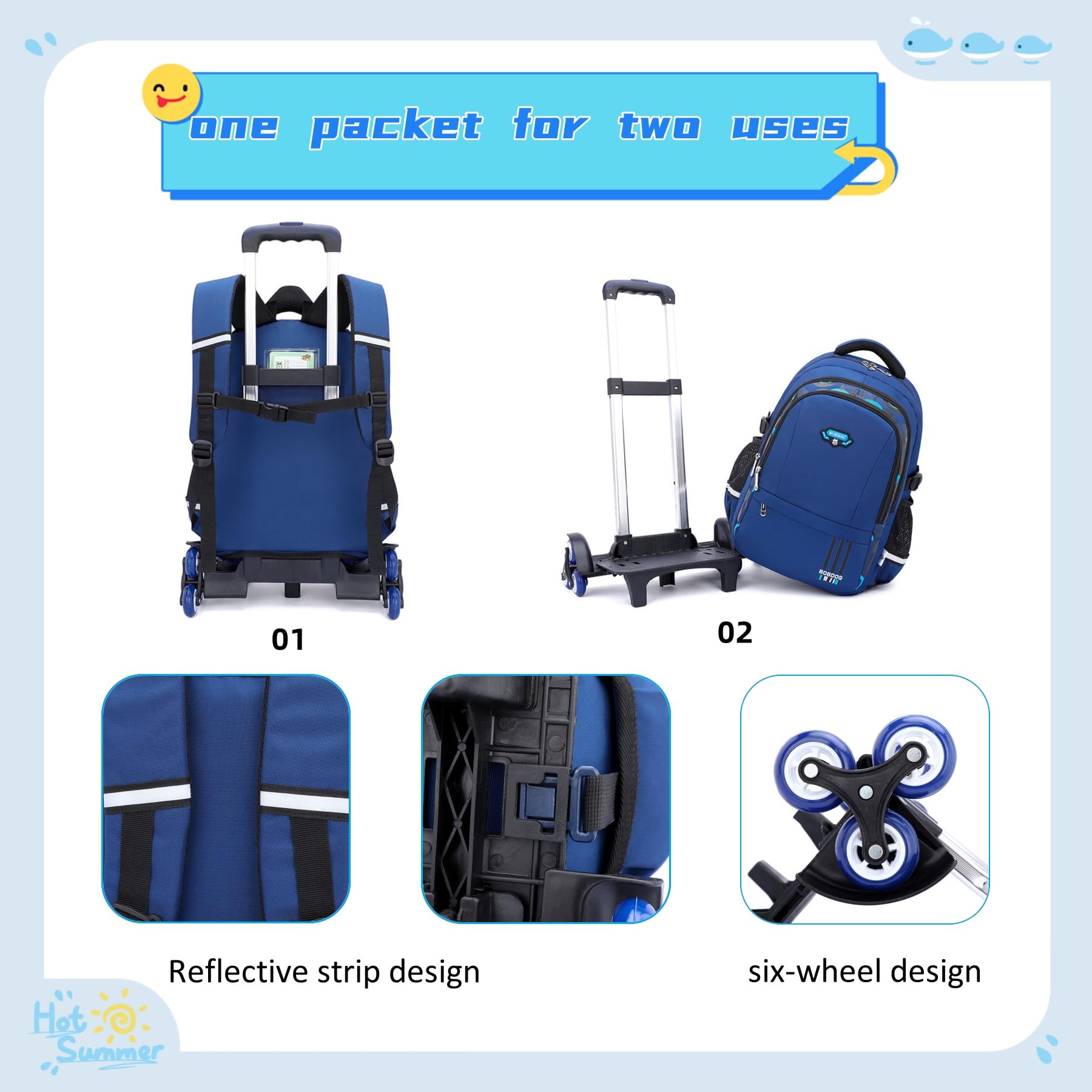 Elementary Rolling Backpack for Kids - Solid Color & Camo Prints Wheeled School Bookbag with Wheels for Boys - Perfect for School, Travel & Daily Use