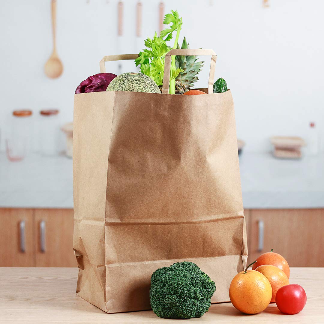 Eco-Friendly 12x7x17 Inch Kraft Paper Shopping Bags - 100 Pack Durable Brown Retail Bags with Handles for Groceries, Gifts & Merchandise | Perfect for Stores, Restaurants & Sustainable Packaging