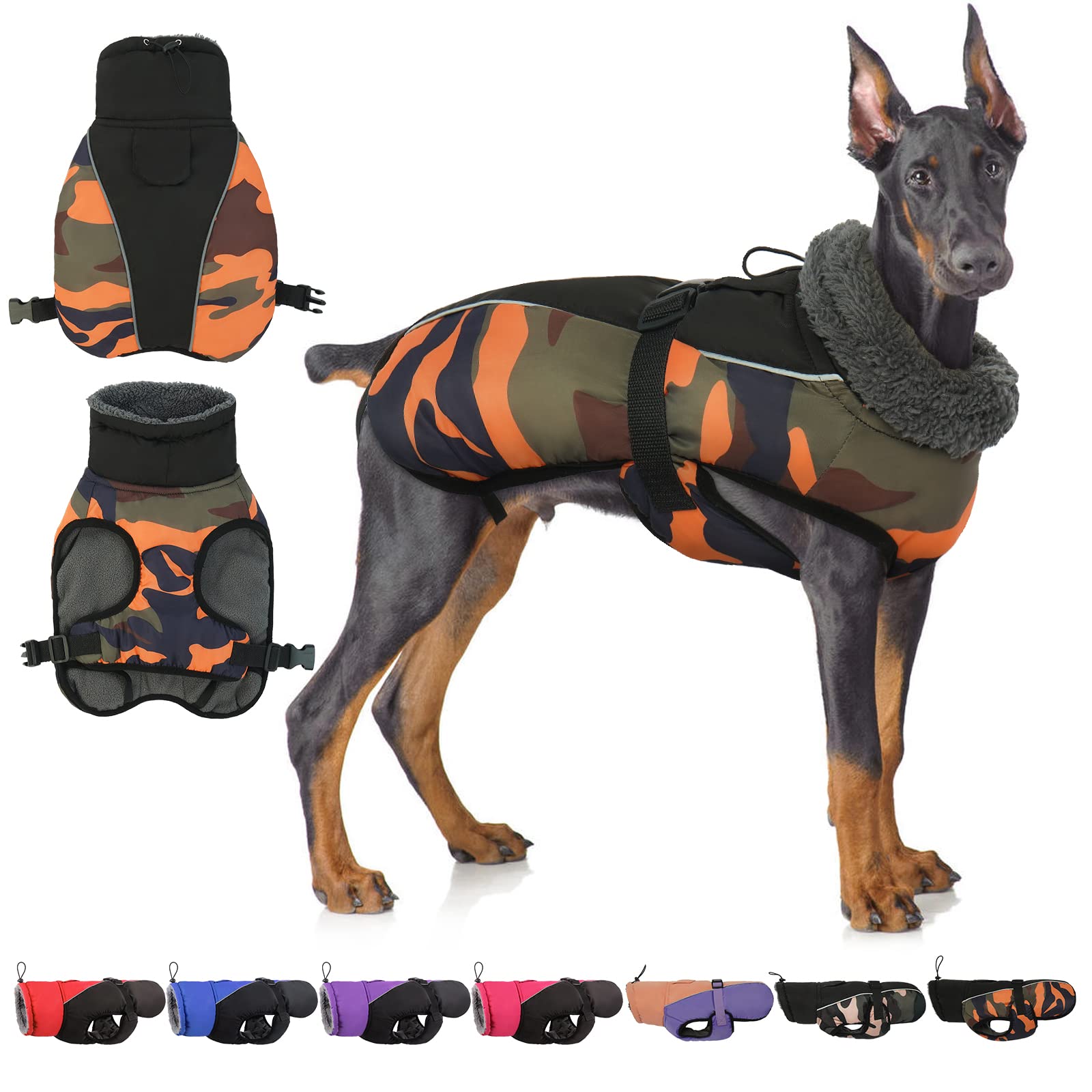 IDOMIK Waterproof & Reflective Winter Dog Coat - Fleece-Lined Snow Jacket for Small, Medium & Large Dogs (Up to 3XL) - High Collar Cold Weather Vest for Outdoor Walks, Snow Play & Night Safety