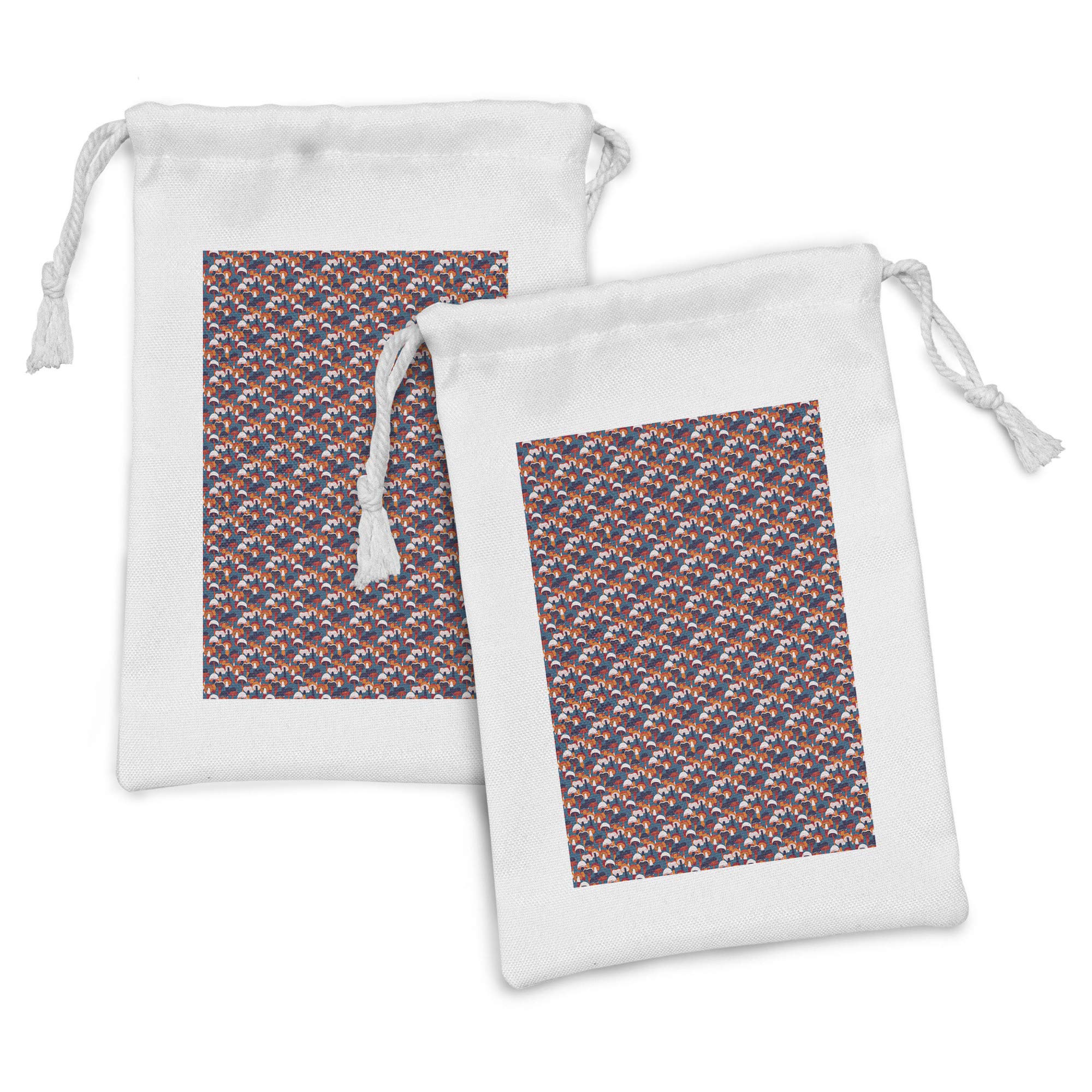 Ambesonne Mushroom Fabric Pouch Set of 2 - Colorful Cartoon Forest Pattern Drawstring Bags (9