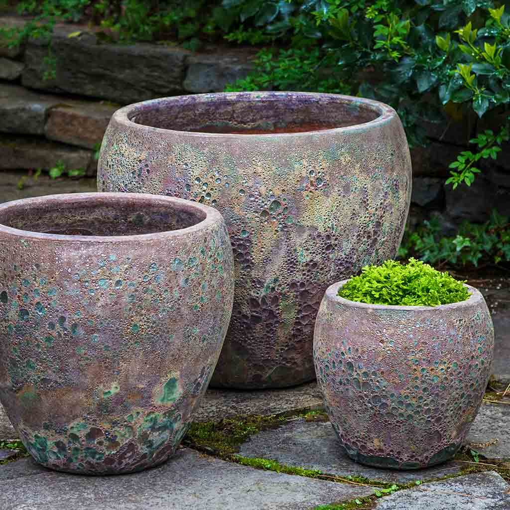 Campania International Symi Planter Set of 3 - Angkor Green Mist - Modern Outdoor Garden Plant Pots for Patio, Balcony & Home Decor