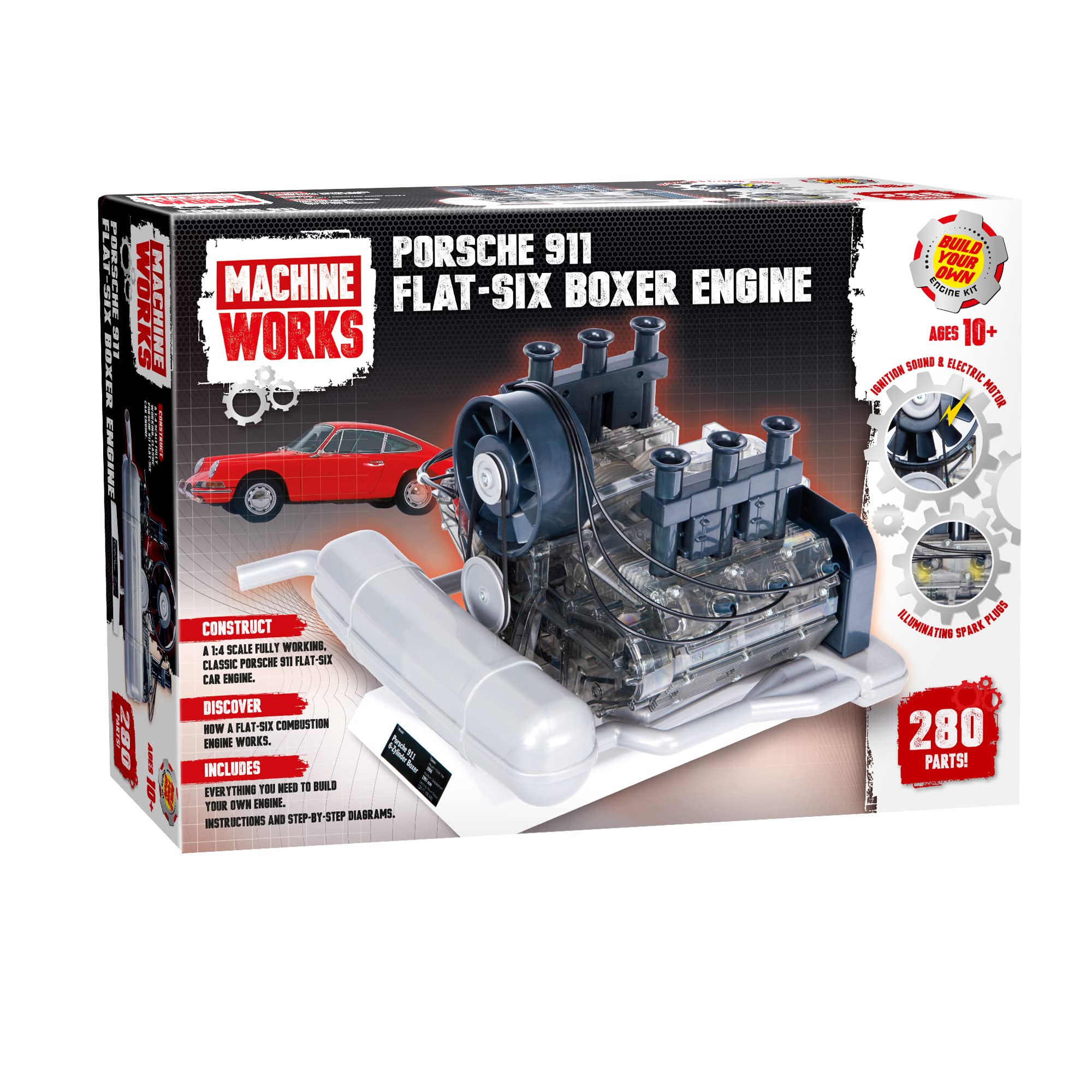 Build Your Own Porsche 911 Boxer Engine Toy - Replica Model Building Kit with Sounds & LED Lights - 280+ Pieces STEM Educational Toy for Ages 10+ - Perfect for Car Enthusiasts, DIY Projects & Display Collection