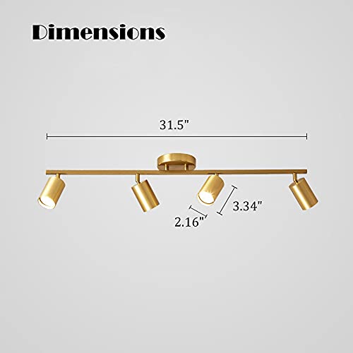 Modern LED Track Lighting Kit - 4 Adjustable Gold Spot Lights for Kitchen, Living Room, Clothing Store & Restaurant | Energy Efficient Ceiling Light Fixtures | Perfect for Home Decor and Commercial Spaces
