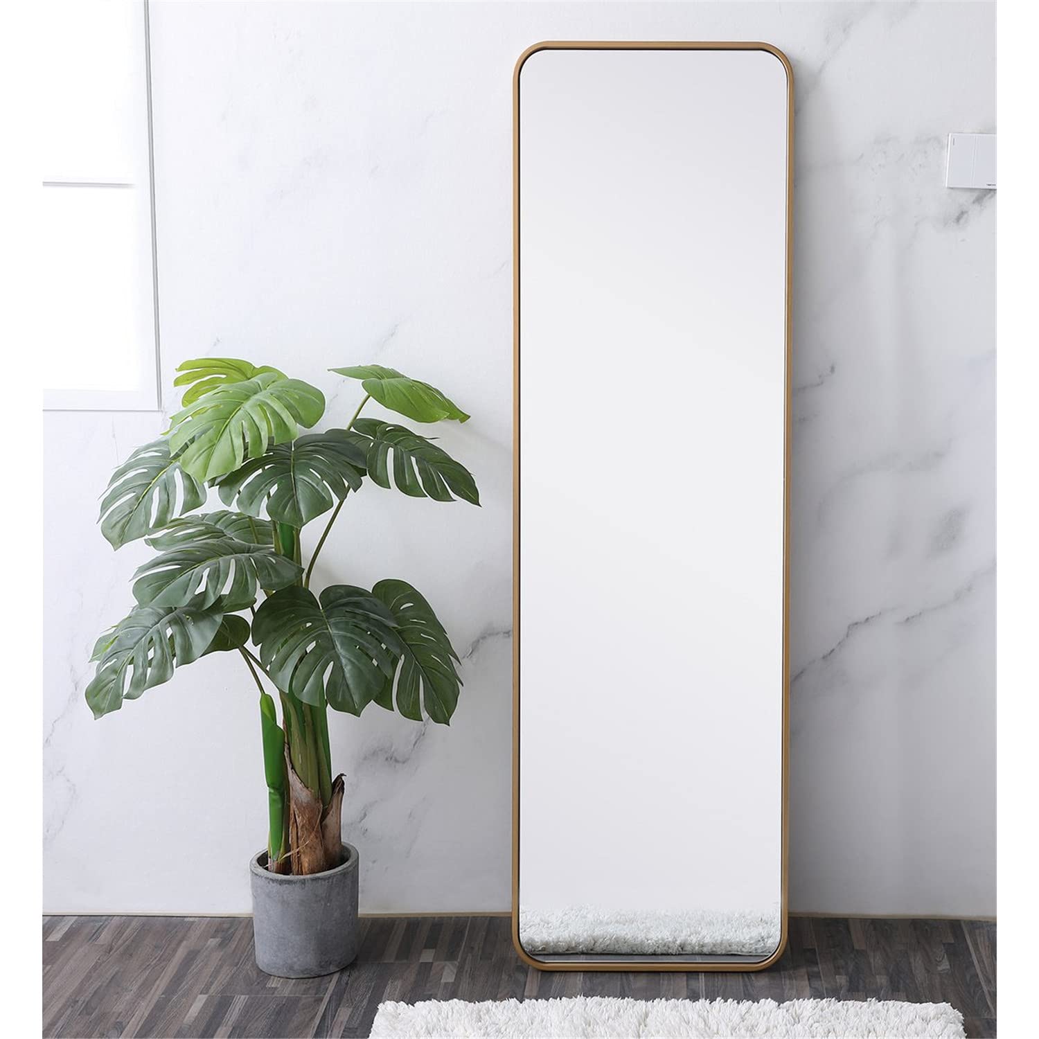 Elegant Brass Rectangular Mirror 18x60 - Home Decor & Bathroom