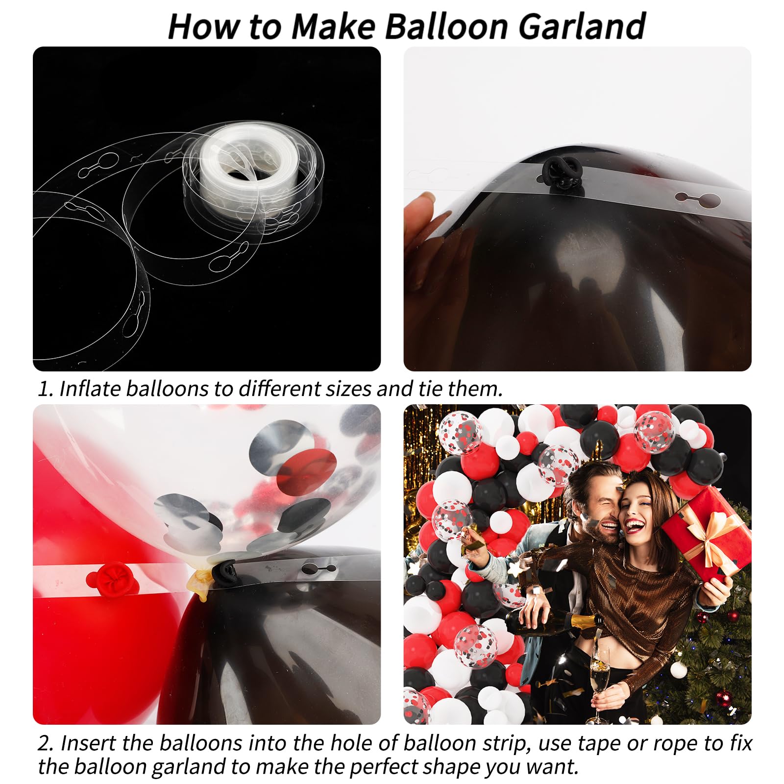 RUBFAC 129pcs Red Black White Balloons Garland Arch Kit with Confetti Balloons - Perfect for Birthday, Graduation, Baby Shower, Racing Car & Poker Themed Parties - Party Decorations & Supplies