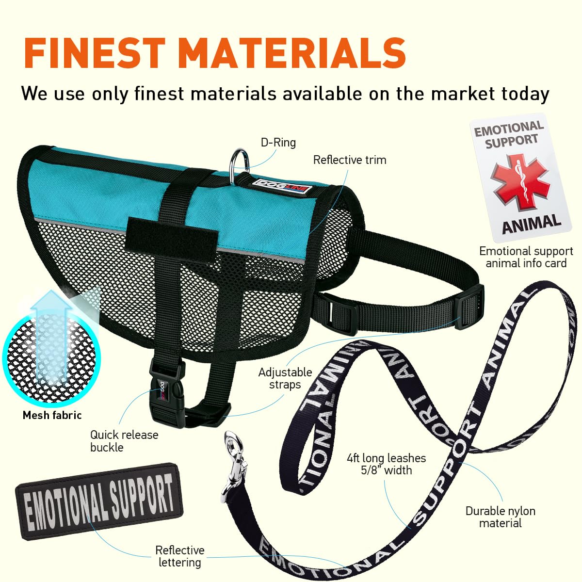 Adjustable Emotional Support Dog Vest Bundle with Reflective Harness, ESA Patches, Leash & ID Card - Service Dog Gear for Anxiety Relief & Public Outings