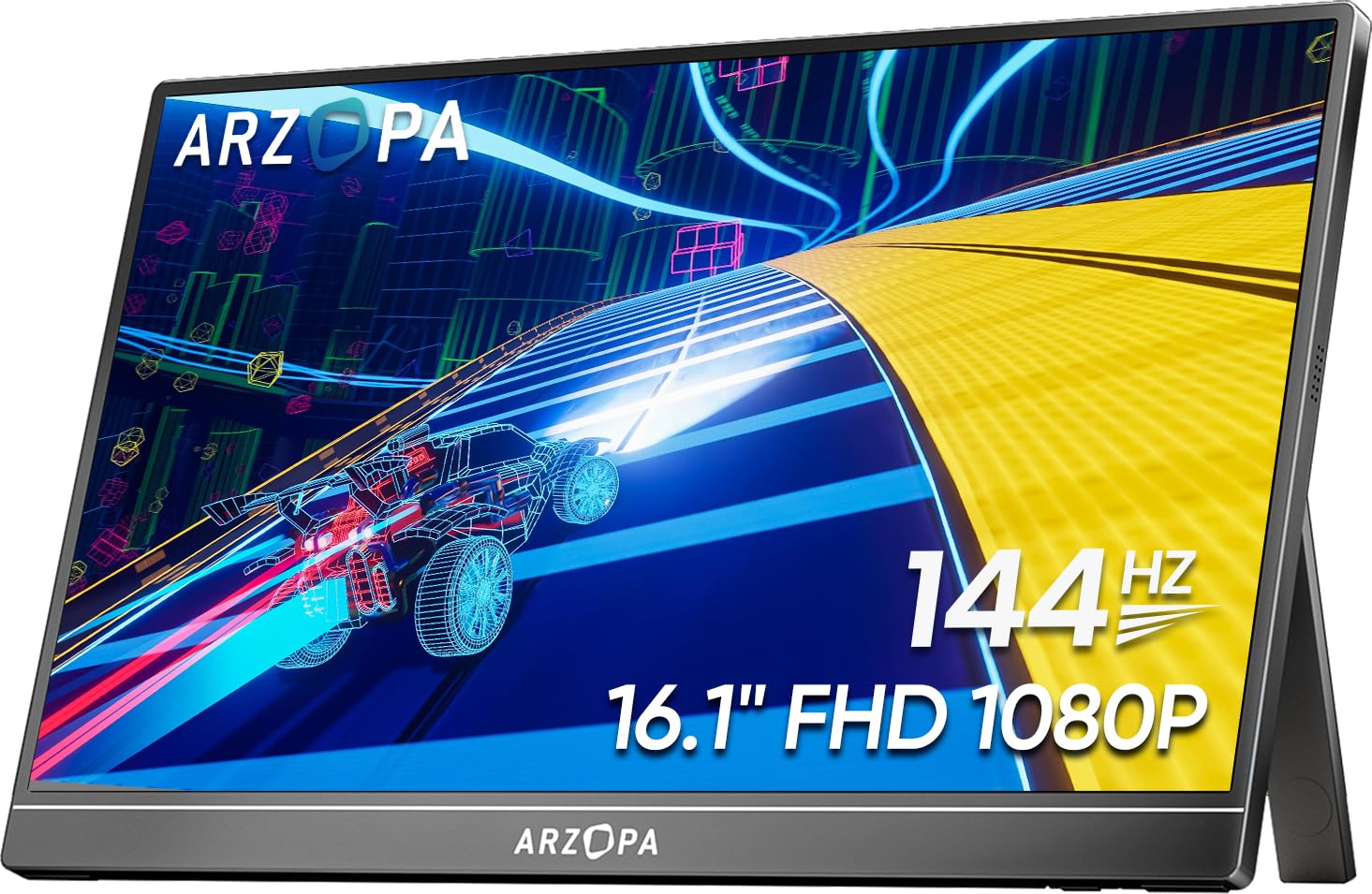 ARZOPA 16.1 Inch 144Hz Portable Gaming Monitor - 1080P FHD, 106% sRGB, HDR, Ultra Slim Design with Kickstand - Eye Care External Second Screen for Laptop, PC, PS5, Mac, Xbox - Perfect for Gaming, Work & Travel (Model Z1FC)