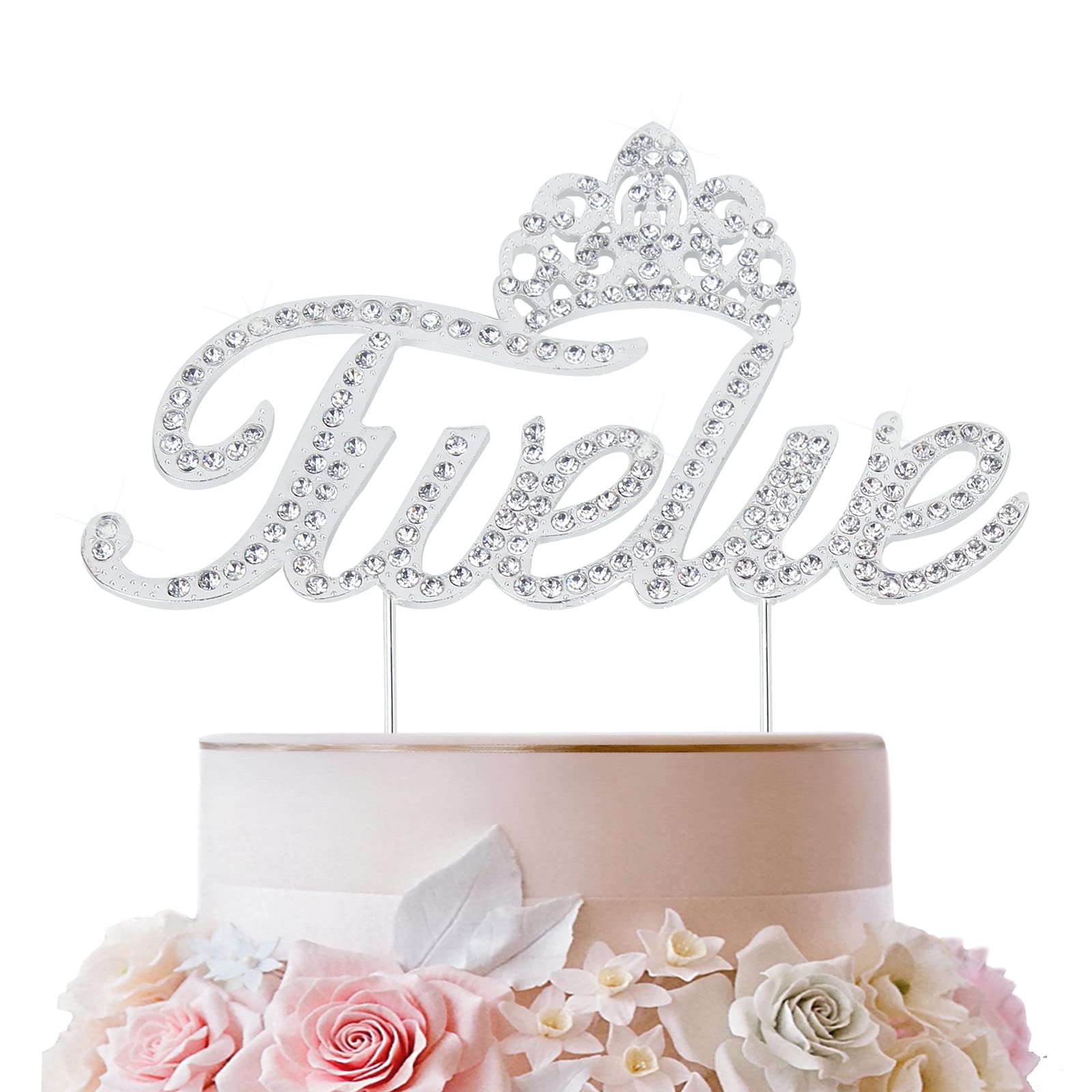 LINGTEER 12th Birthday Cake Topper with Crown - Silver Bling Crystal Rhinestone Decor for Happy 12th Birthday Party | Perfect for Girls' Birthday Cakes, Milestone Celebrations & Keepsake Gifts