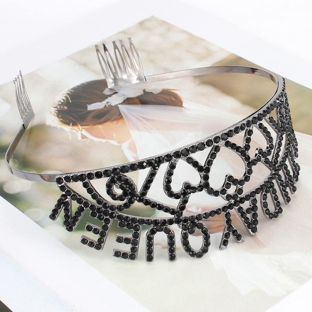 Elegant Black Birthday Tiara for Women - Rhinestone Crystal Crown Headband | Perfect for Birthday Parties, Bachelorette, Bridal Showers & Special Occasions