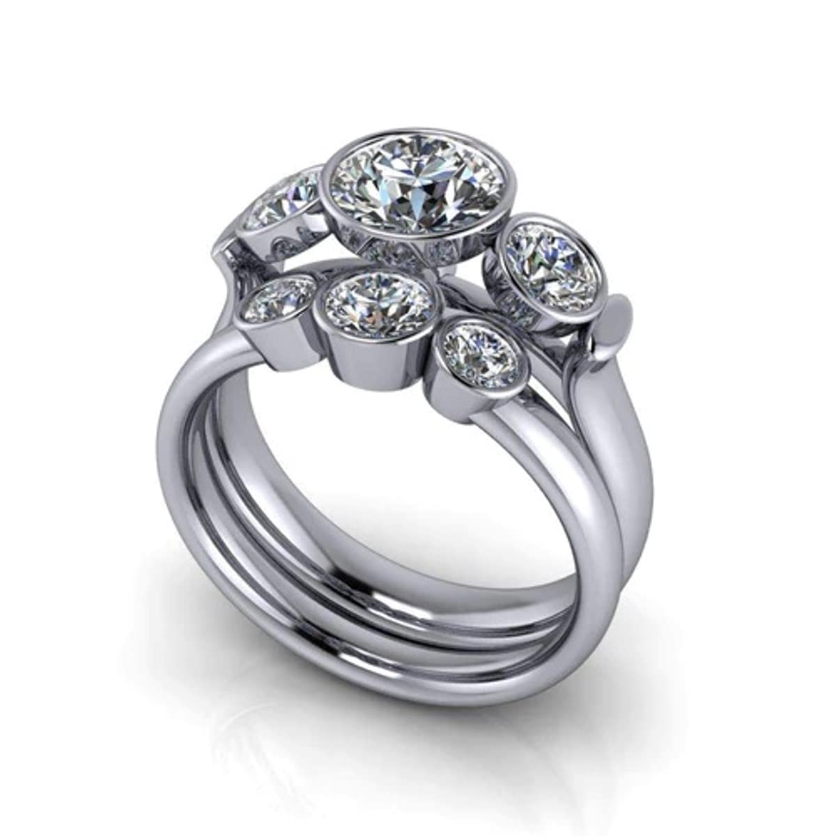2.50CT Round Cut Moissanite Diamond Bridal Ring Set in 14K White Gold - VVS Clarity Three Stone Wedding Ring with Bezel Setting by Keshav Jewels | Perfect for Engagement, Anniversary & Special Occasions