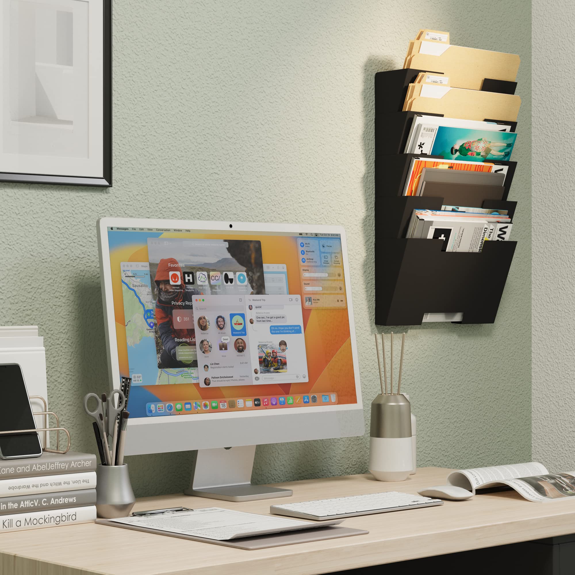 Wallniture Lisbon 5-Tier Metal Wall Mounted File Organizer - Office Storage Rack for Files, Magazines & Documents - Space-Saving Wall Mount Holder - Black Home & Office Decor - Perfect for Small Spaces, Home Offices & Workstations