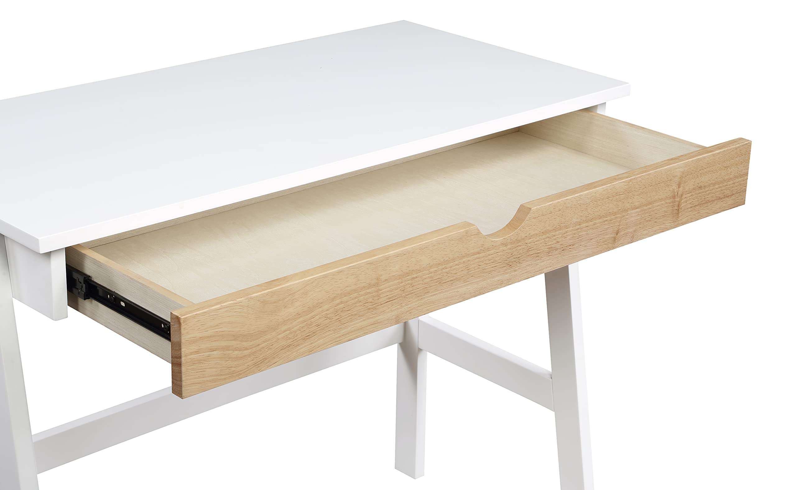 Olive & Opie Hilton White & Natural Wood Desk - Modern Home Office Desk for Small Spaces, Perfect for Remote Work & Study