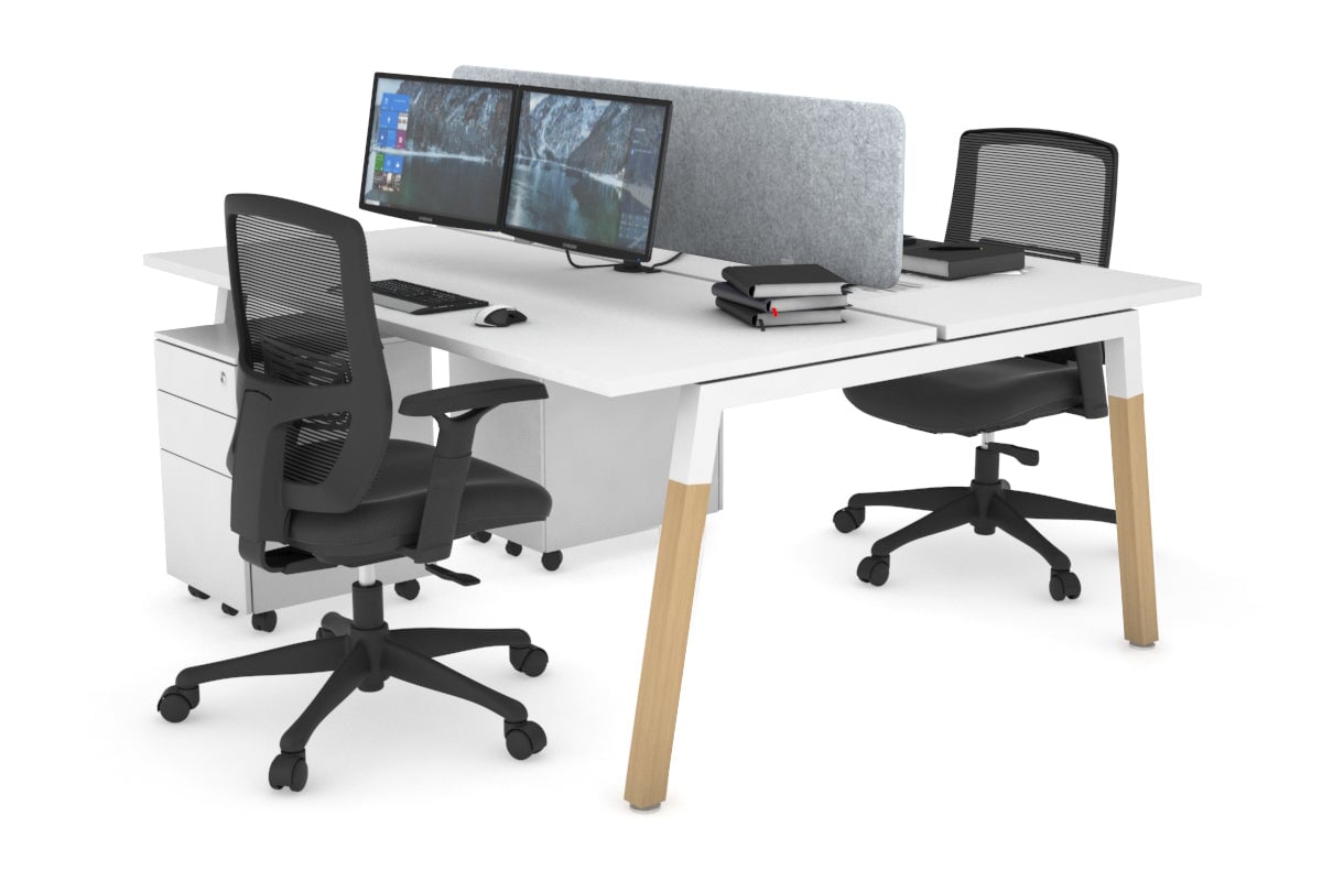 Quadro A Legs 2-Person Office Workstation with Wood Legs & Cross Beam [1400L x 700W] - Perfect for Shared Workspaces, Home Offices, and Collaborative Environments