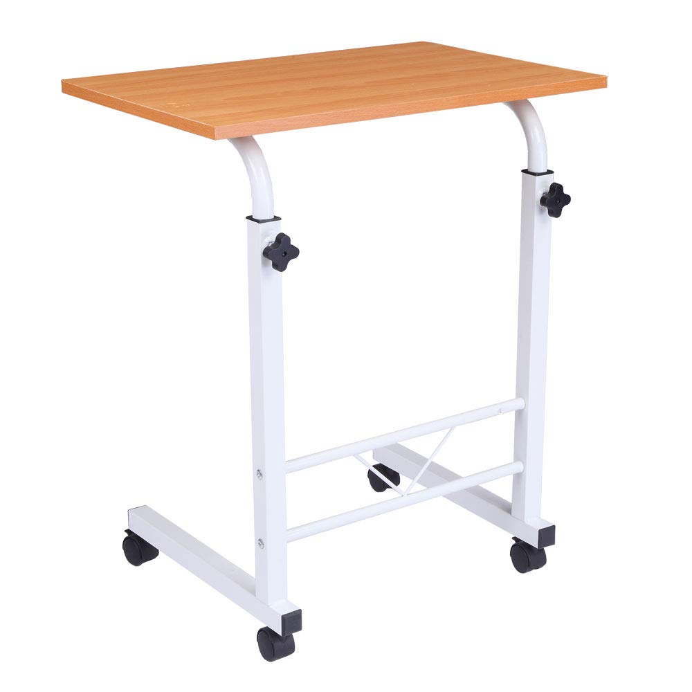 **Henf Adjustable Height Rolling Side Table with Wheels - Portable Small Desk for Sofa, Living Room, Bedroom & Study - Removable Coffee Snack Table (Beech Wood, Type1-S) - Perfect for Work, Reading & Relaxation**