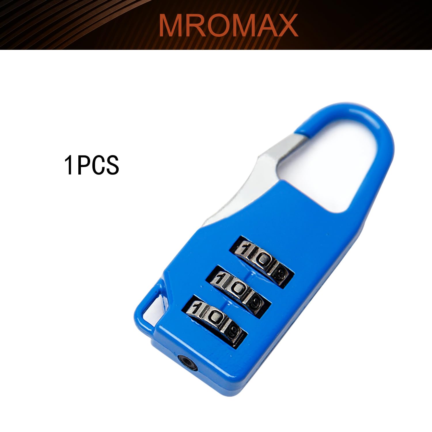 MroMax 3 Digit Combination Padlock - Resettable Zinc Alloy Safe Lock with Keychain Hole (Blue, 1 Pack) - Perfect for Lockers, Gym Bags, Toolboxes & Travel Luggage Security