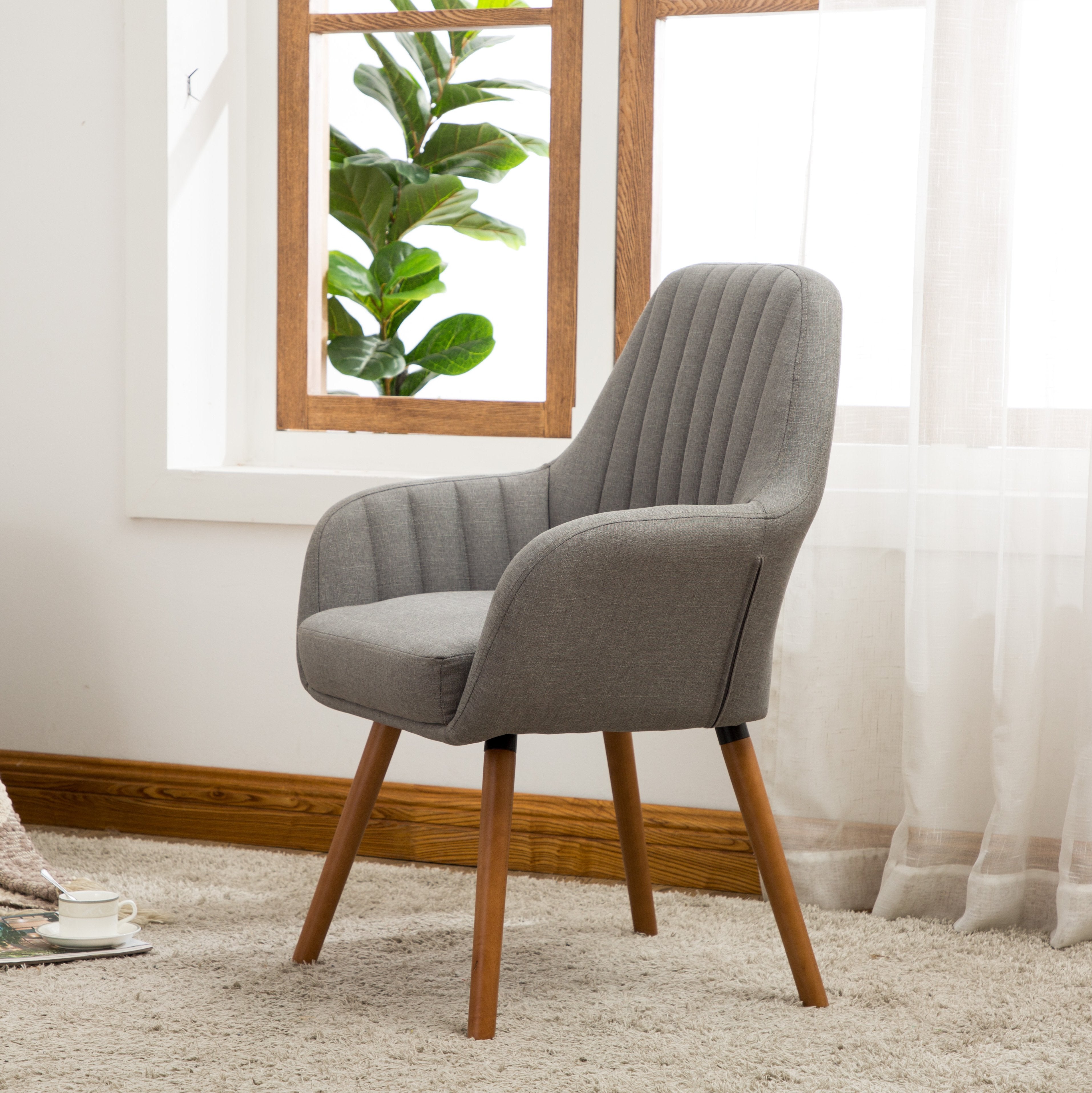 Roundhill Furniture Tuchico Modern Fabric Accent Chair in Gray - Stylish Living Room Seating for Home Office & Lounge Decor