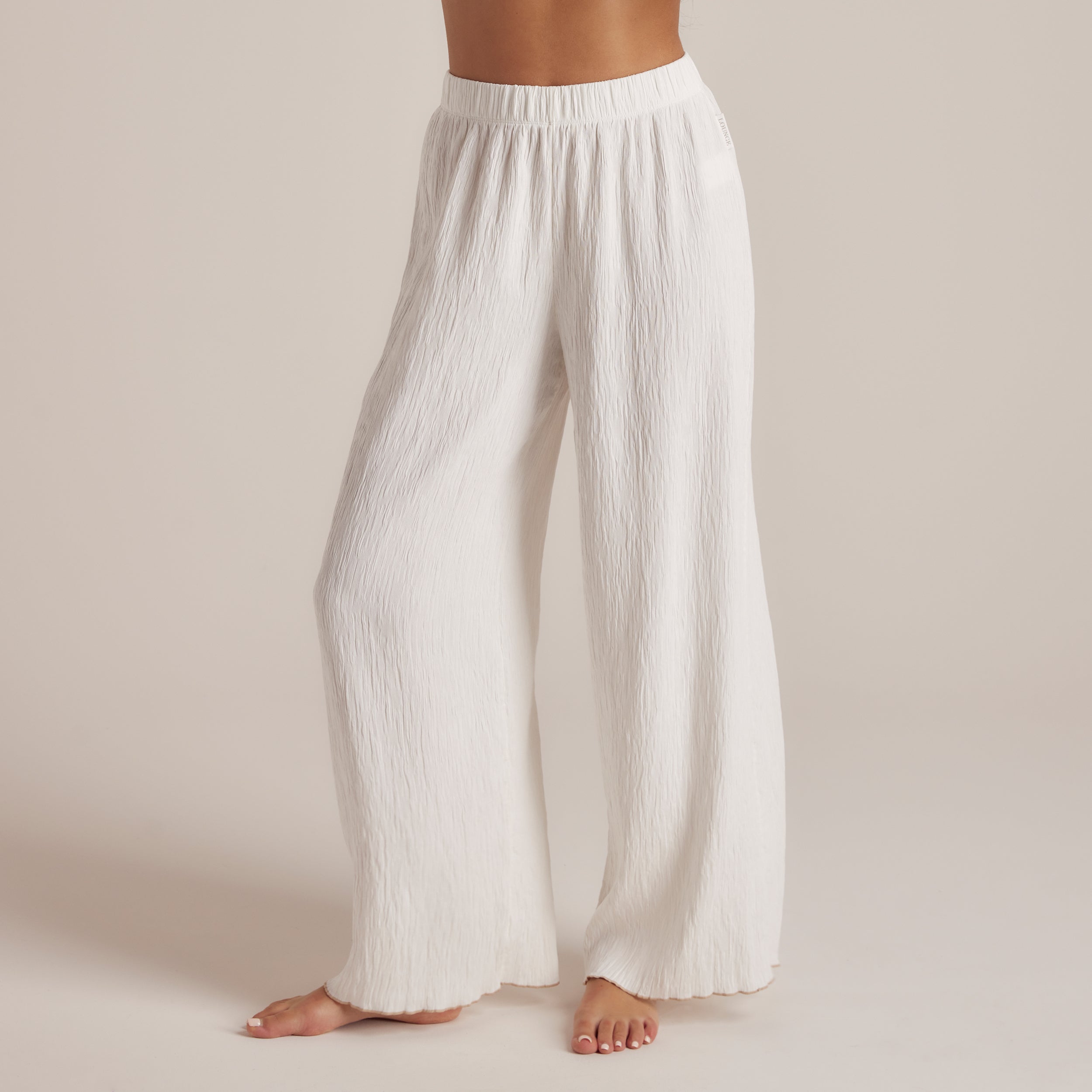 Soft Crinkle Cotton Pajama Pants for Women - Cozy White Sleepwear for Lounge & Bedtime Comfort