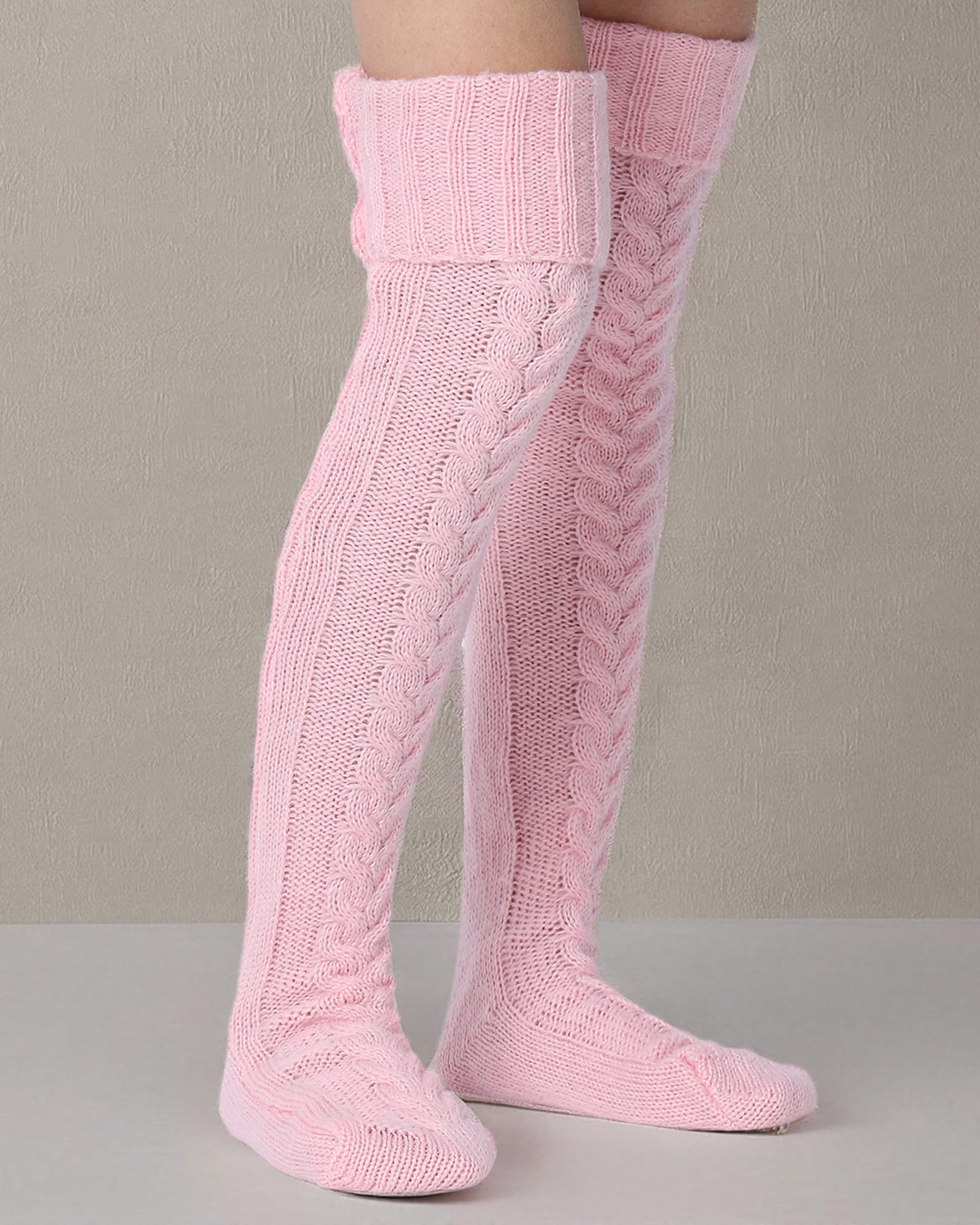 Springcmy Women's Extra Long Cable Knit Over-The-Knee Boot Socks - Warm Winter Leg Warmers for Snow Boots, Hiking & Cold Weather Fashion