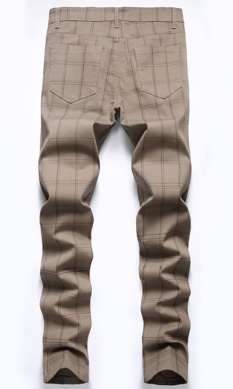 HENGAO Men's Straight Fit Plaid Chino Pants - Comfortable Casual Dress Pants for Office, Business & Everyday Wear