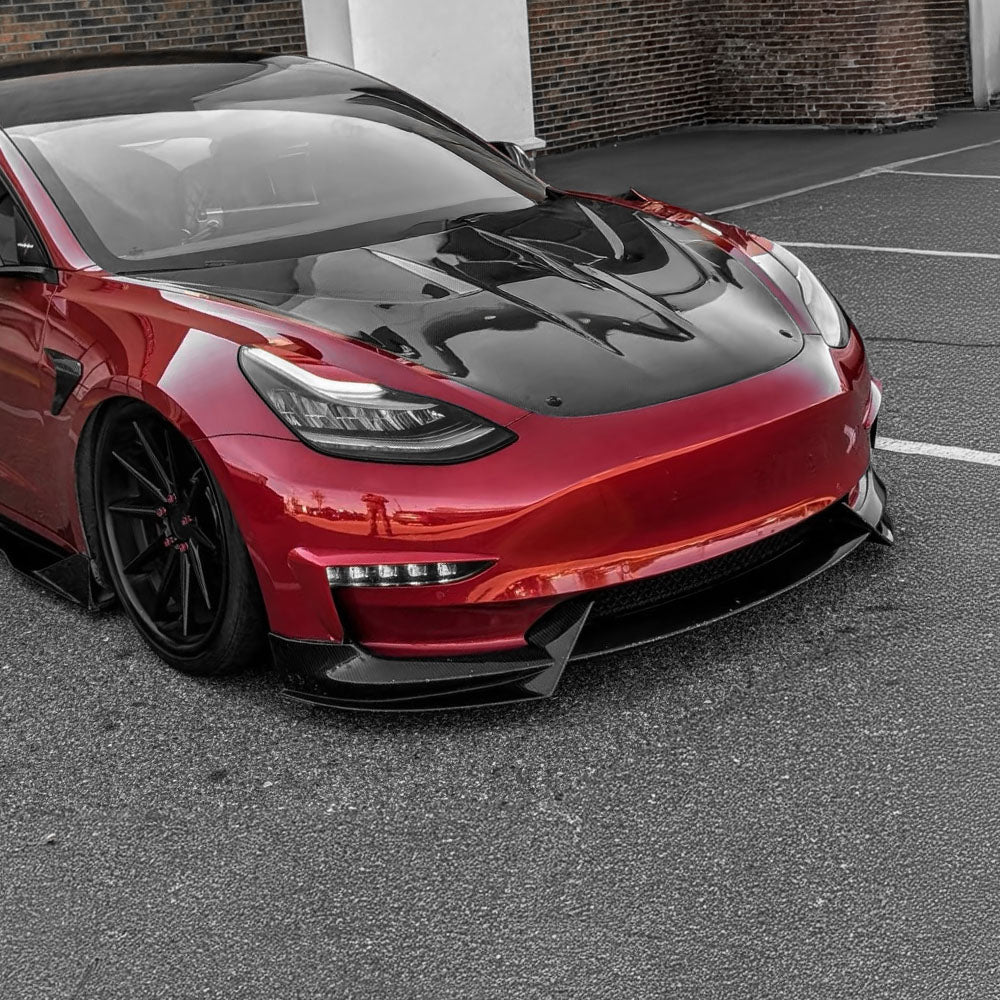 High-Performance Front Lip Spoiler for Tesla Model 3 (2017-2023) - ABS Plastic Body Kit in Glossy Black, Matte Black & Carbon Fiber | Enhance Aerodynamics & Sporty Look for Daily Driving & Car Shows