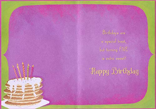 Designer Greetings Pancakes with Sparkling Icing - 5th Birthday Card for Girls | Perfect for Birthday Parties, Gift Giving & Milestone Celebrations