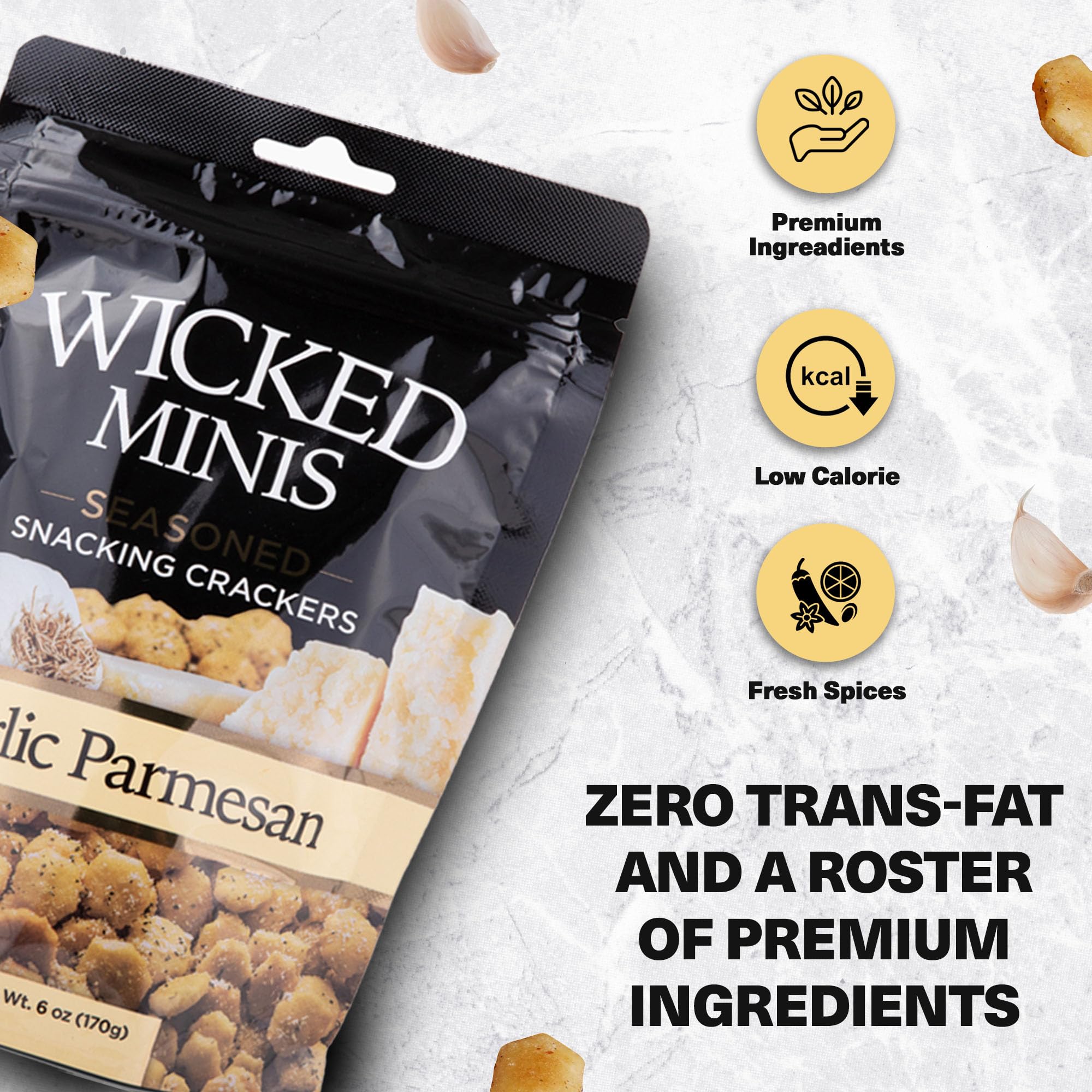 Wicked Minis Garlic Parmesan Soup & Oyster Crackers - 6oz Mini Salted Puffed Crackers for Chili, Salad Toppers, and Savory Snack Mix | Perfect for Soups, Salads, and Party Snacking