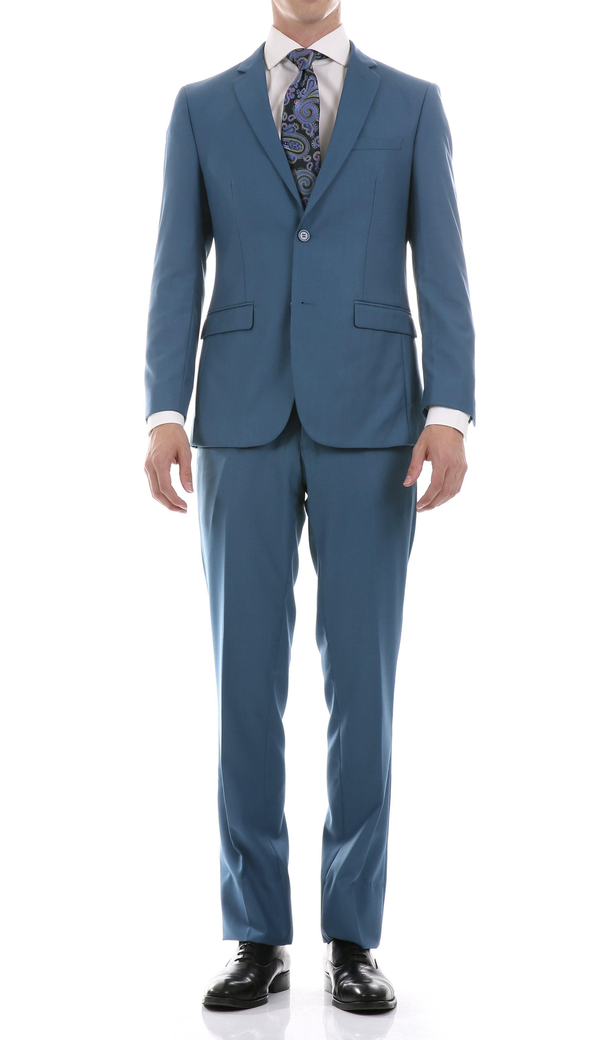 Oslo Collection Slim Fit 2-Piece Suit for Men - Teal Blue Business Formal Attire | Perfect for Weddings, Office Meetings & Special Occasions