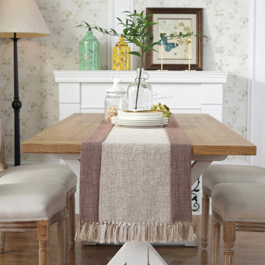 LIOOBO Embroidered Jute Table Runner - Rustic Double Layer Tablecloth for Wedding, Party, Coffee Table & Board Game Decor | Elegant Placemat & Table Cover for Home & Events
