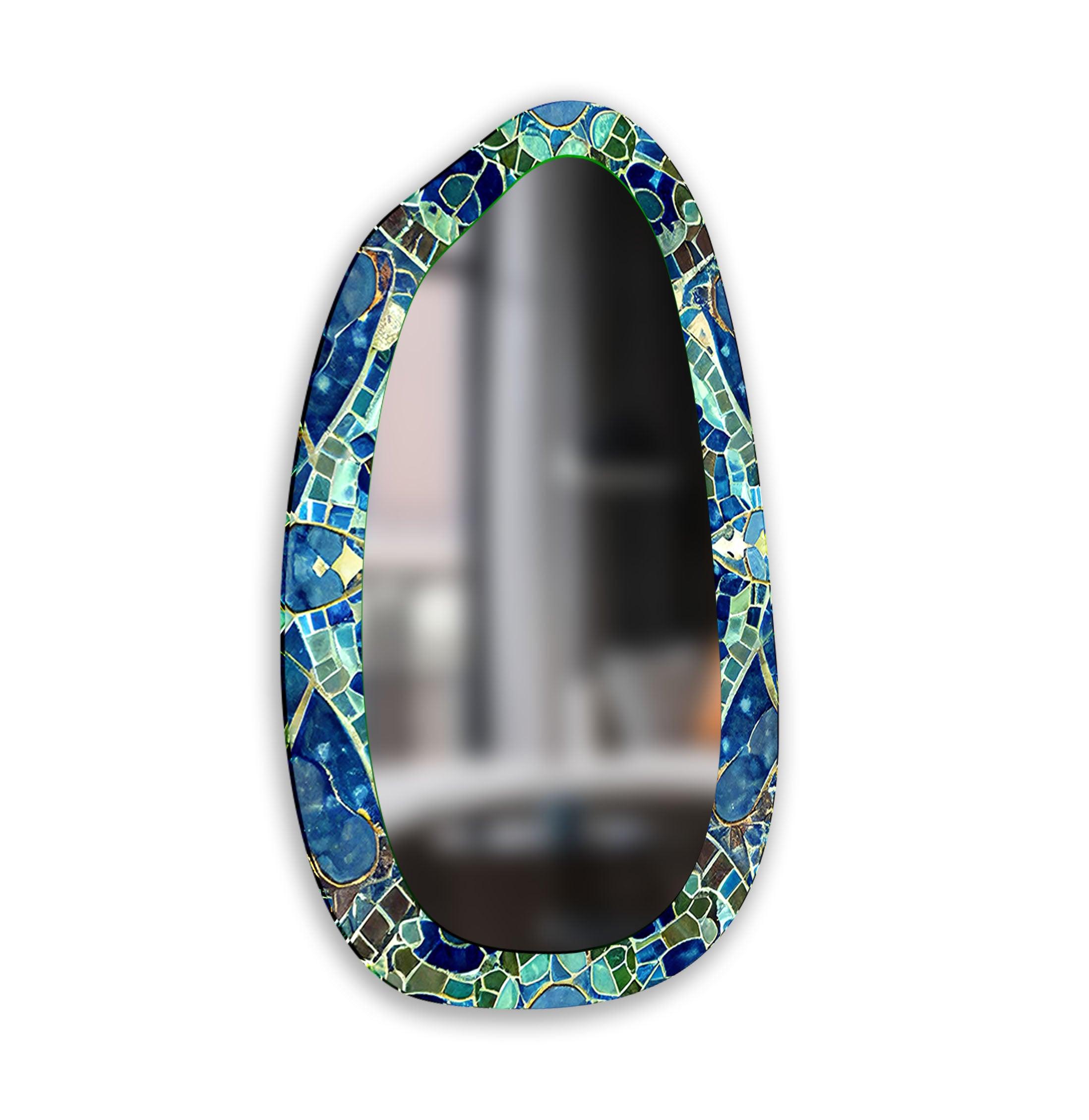 Blue & Green Mosaic Large Glass Wall Mirror - Elegant Home Decor for Living Room, Bedroom, or Entryway - Perfect for Adding Style and Brightness to Any Space