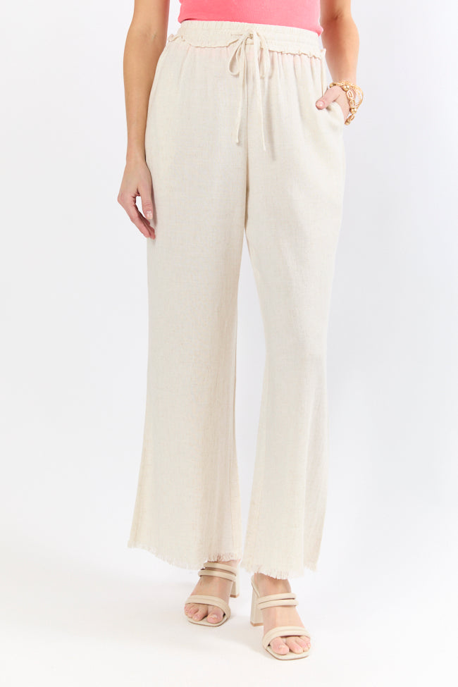 Full Sail Beige Linen Blend Pull On Pants for Women - Comfortable Casual Elastic Waist Trousers - Perfect for Summer, Travel & Lounge Wear