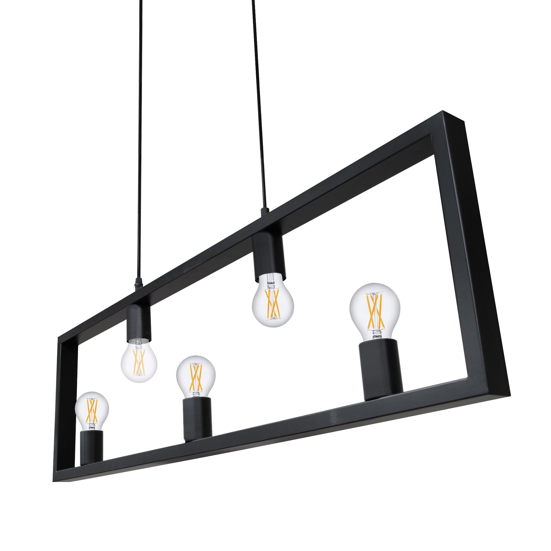 Industrial Rectangle 5-Light Island Pendant Lighting Fixture - Modern Kitchen Island Lighting for Dining Room, Bar, and Restaurant Decor