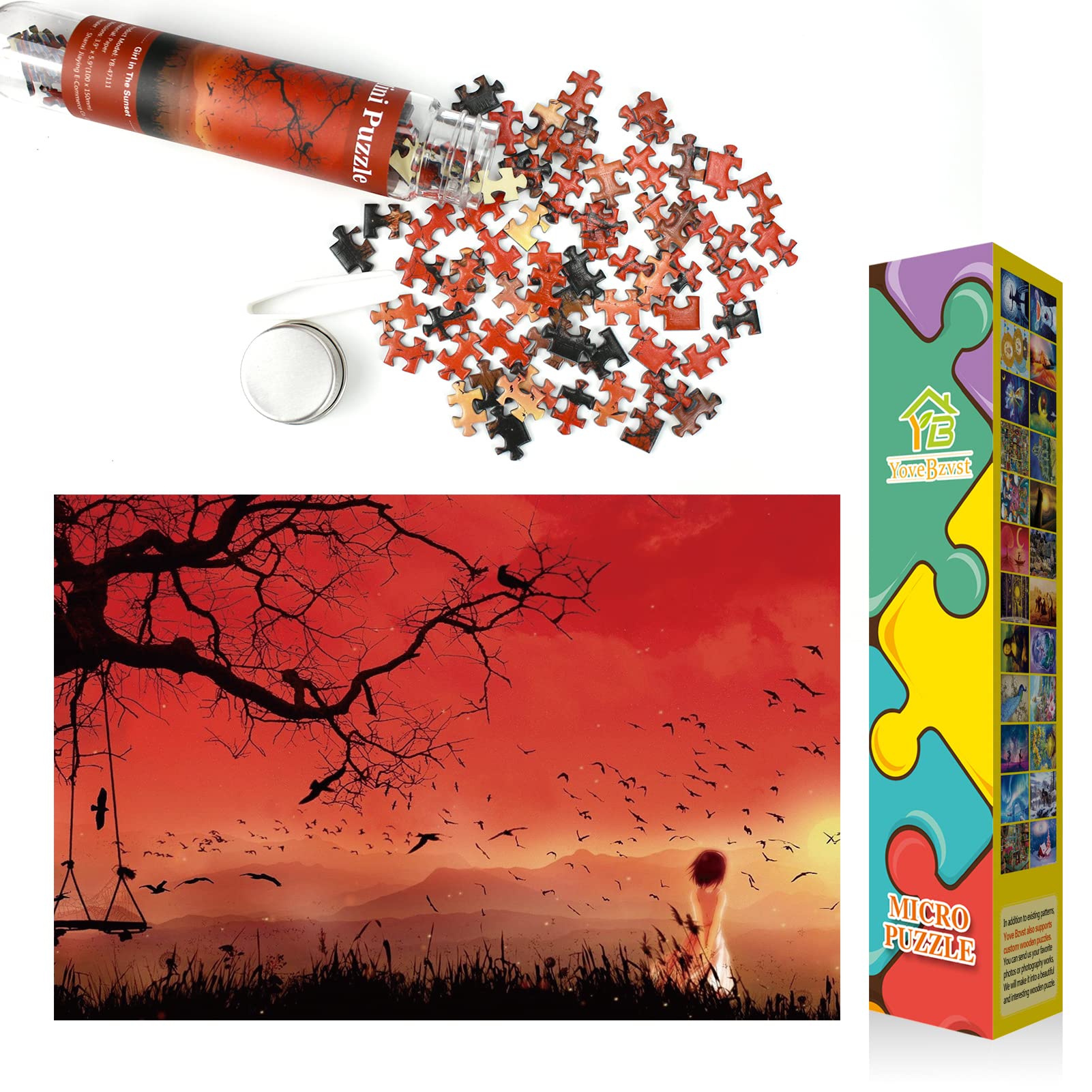 150-Piece Mini Jigsaw Puzzles for Adults - Challenging Micro Puzzle with Sunset Girl Art - Difficult Tiny Test Tube Puzzle for Home Decor & Stress Relief (6x4 Inches) - Perfect for Relaxation, Gifts & Family Game Nights