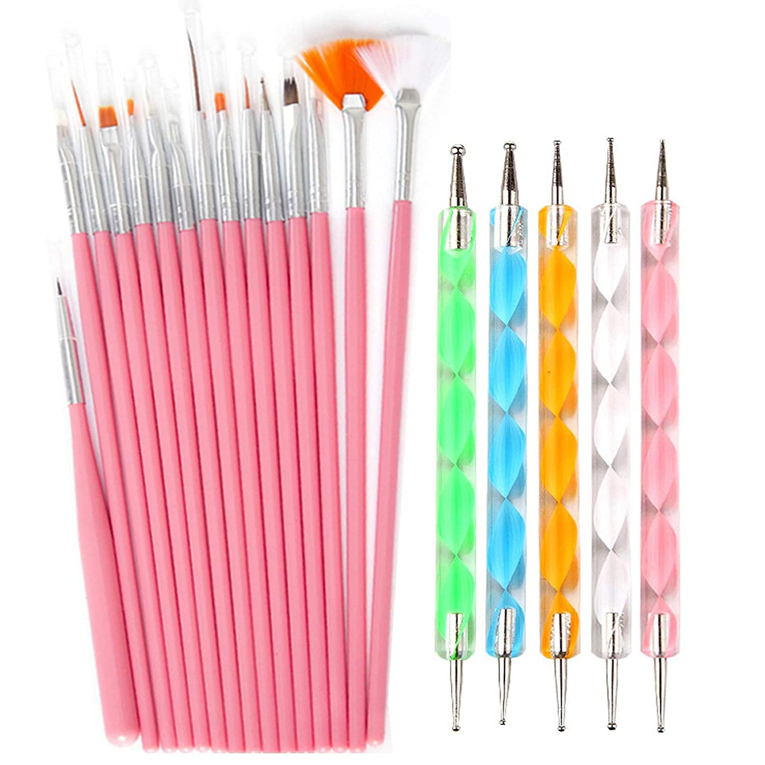Belicia 20-Piece Nail Art Brush Set - Professional UV Gel Painting, Lining, Dotting & Mandala Design Tools for DIY Manicure & Salon Use - Perfect for Nail Artists & Beginners at Home or Professional Use