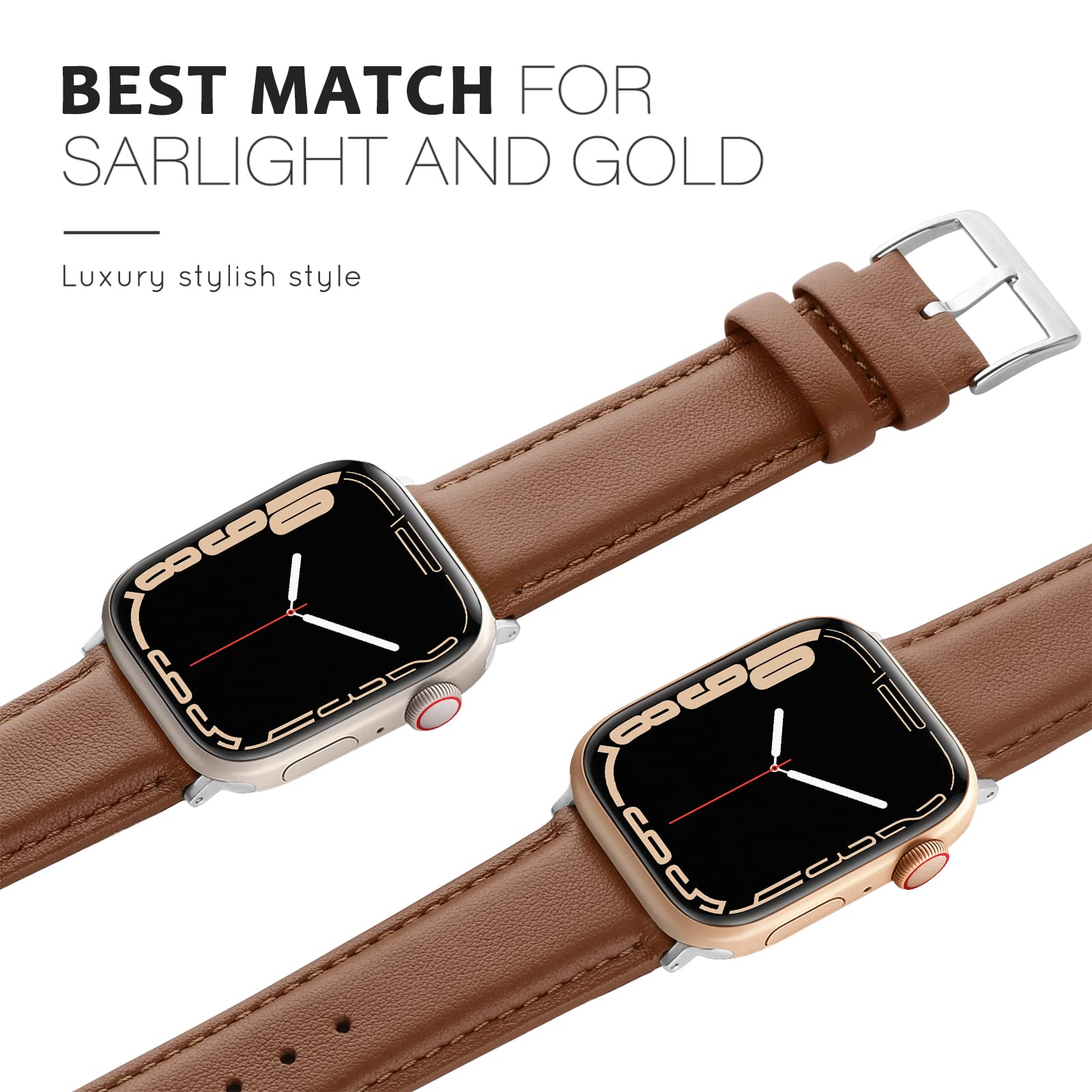 Genuine Leather Band for Apple Watch Series 10/9/8/7/6/5/4/3/2/1/SE - Soft Replacement Strap Compatible with 38mm 40mm 41mm 42mm iWatch - Women's Fashion Accessory for Workout, Office & Daily Wear